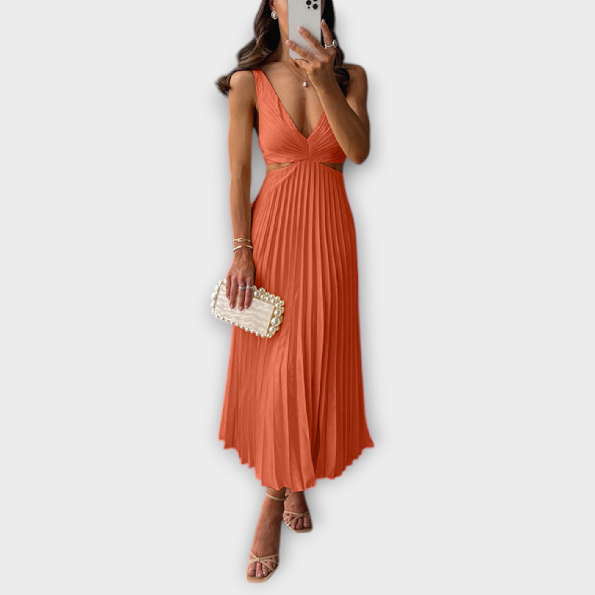 Robe de Soirée Midi Élégante avec Plis