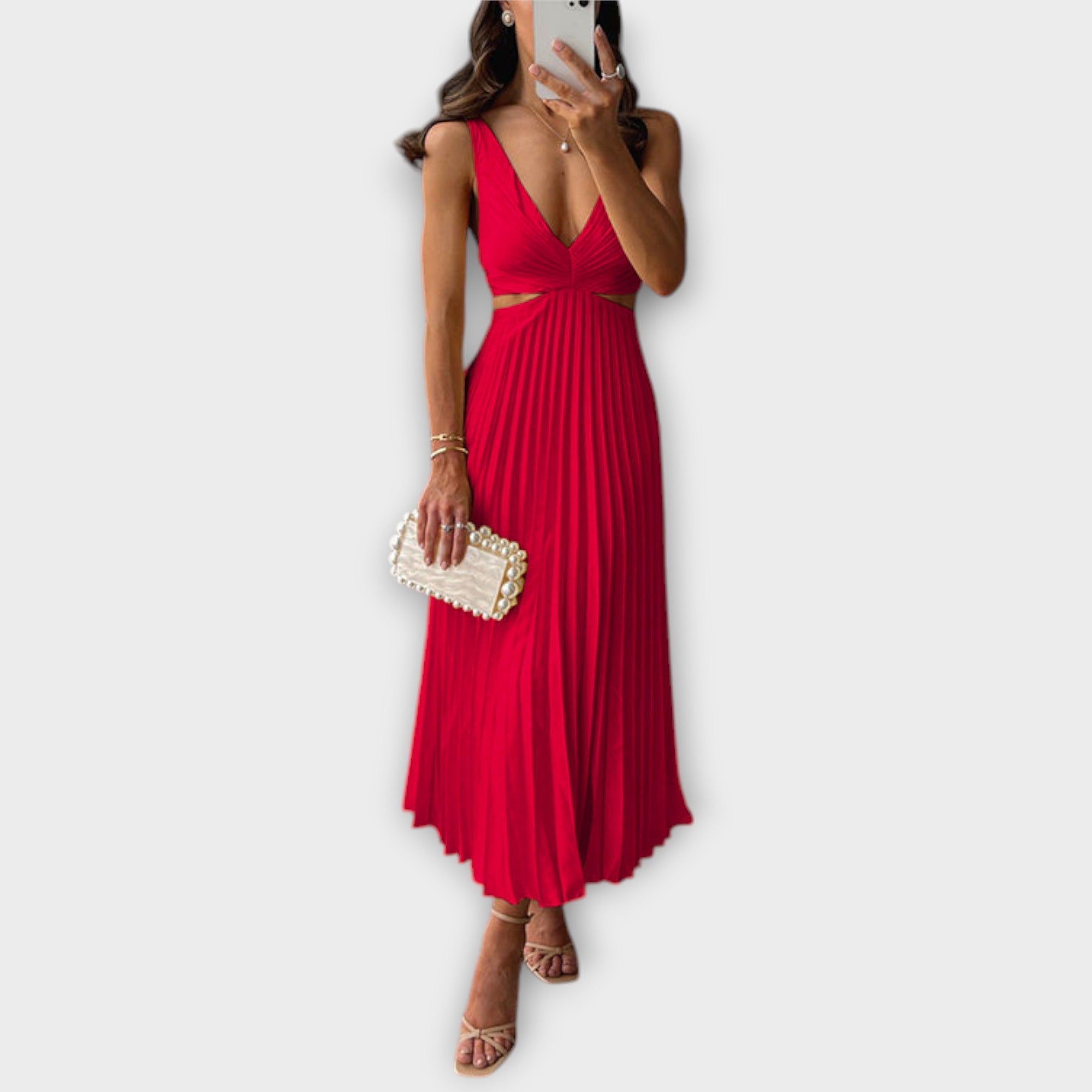 Robe de Soirée Midi Élégante avec Plis