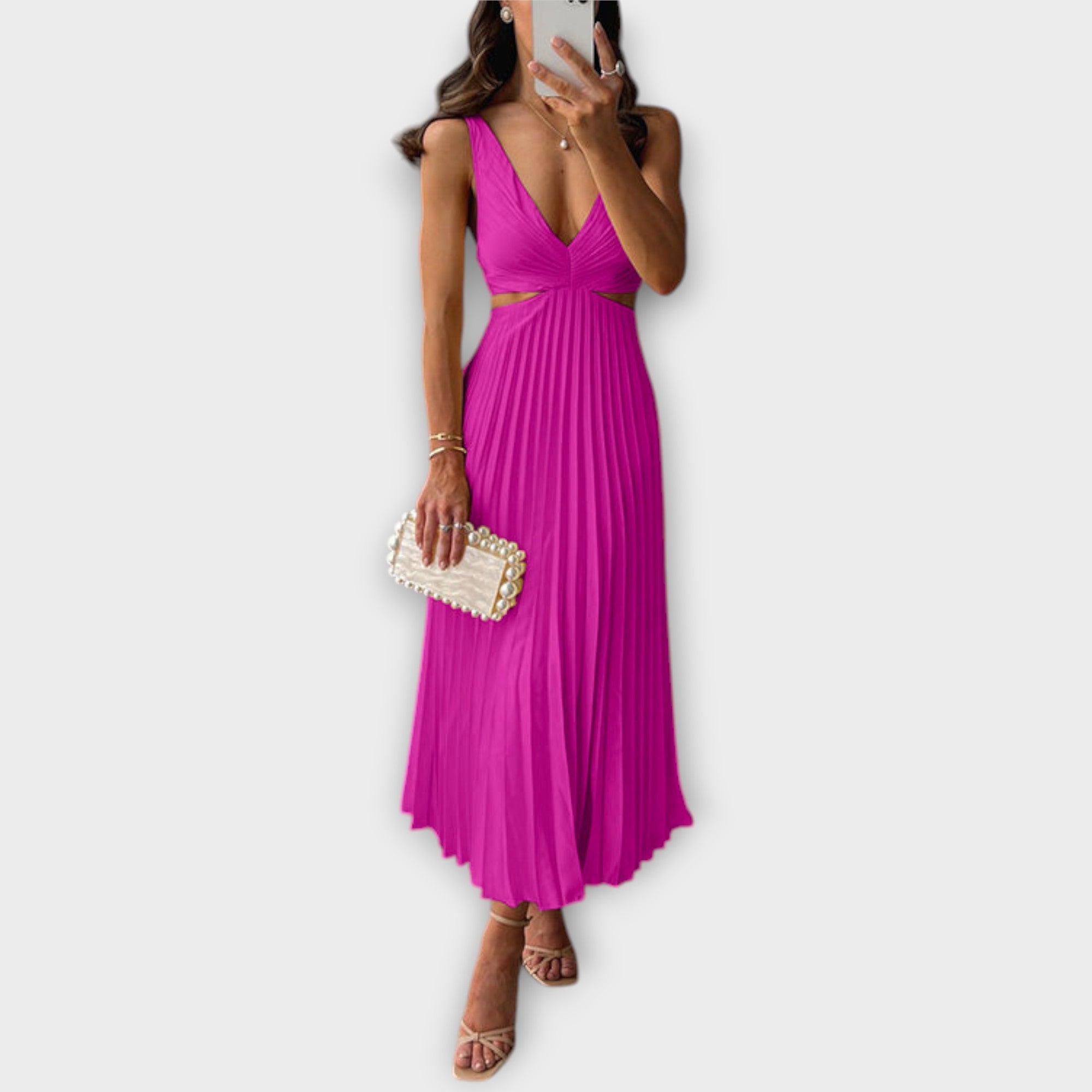 Robe de Soirée Midi Élégante avec Plis