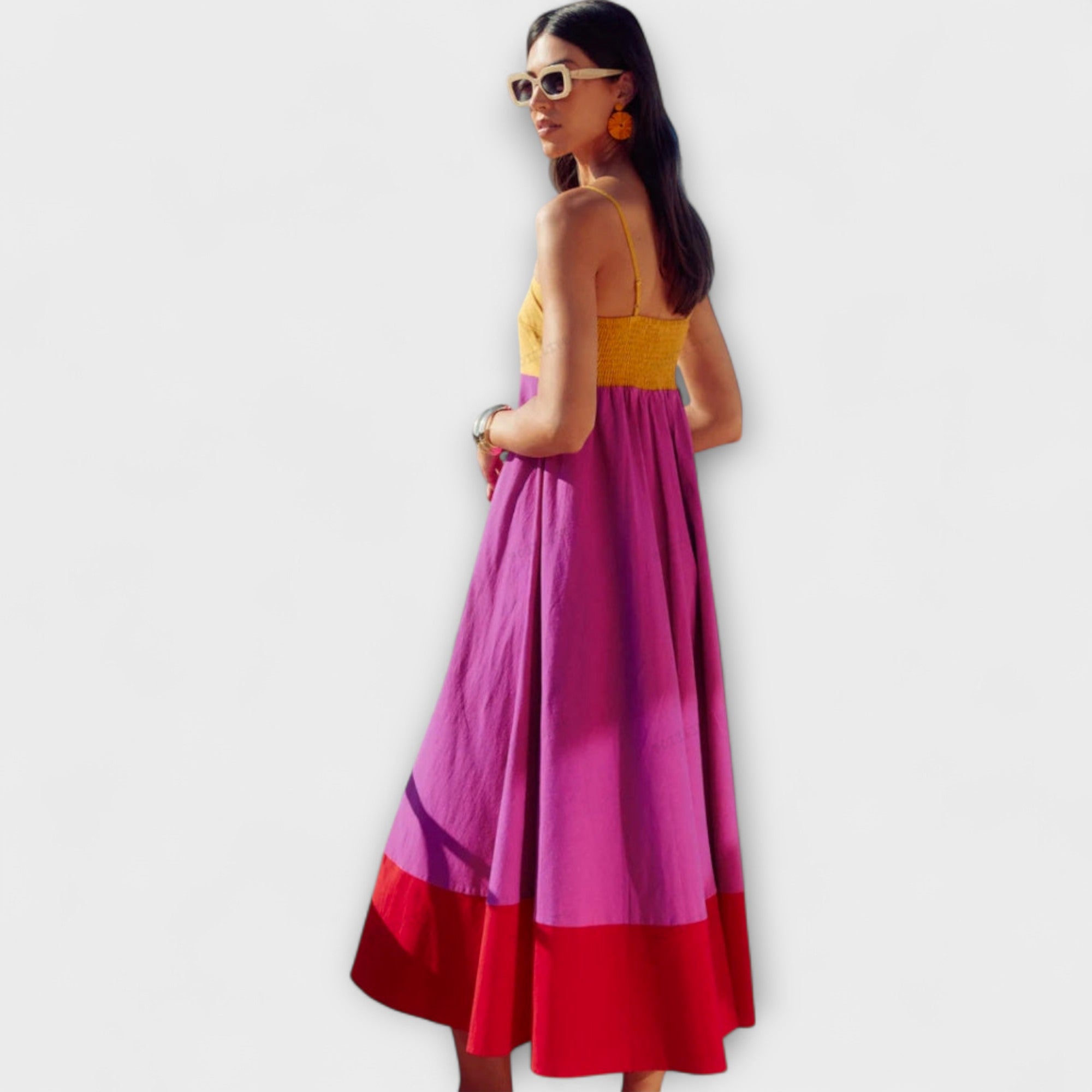 Robe à blocs de couleurs avec bretelles spaghetti