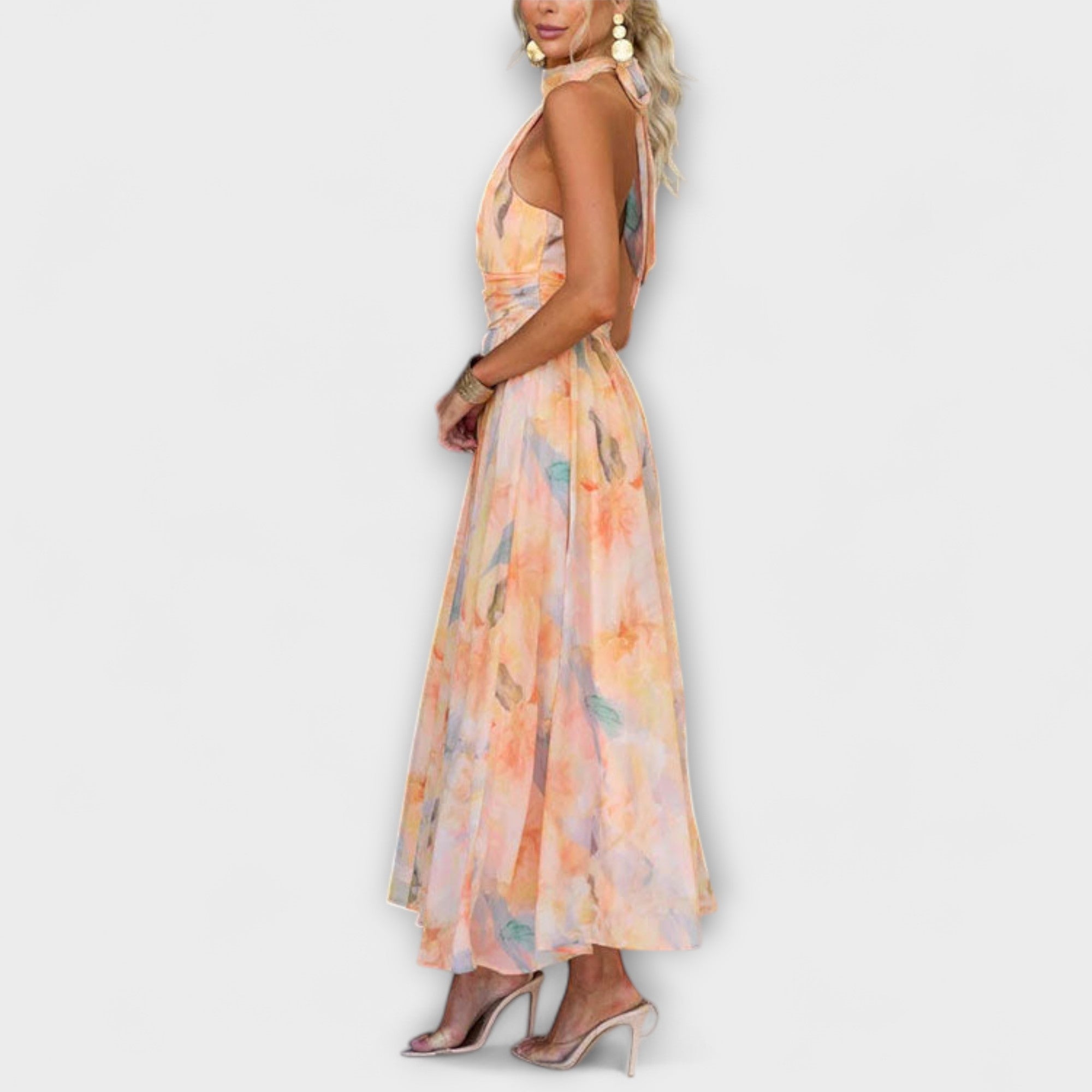Robe Maxi Imprimé Aquarelle à Col Halter