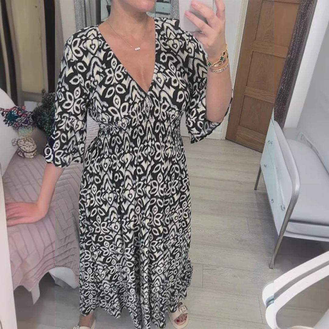 Zlata | Robe stylisée avec motif floral et décolleté en V
