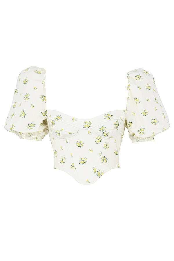 Top Corset | Floral, manches bouffantes