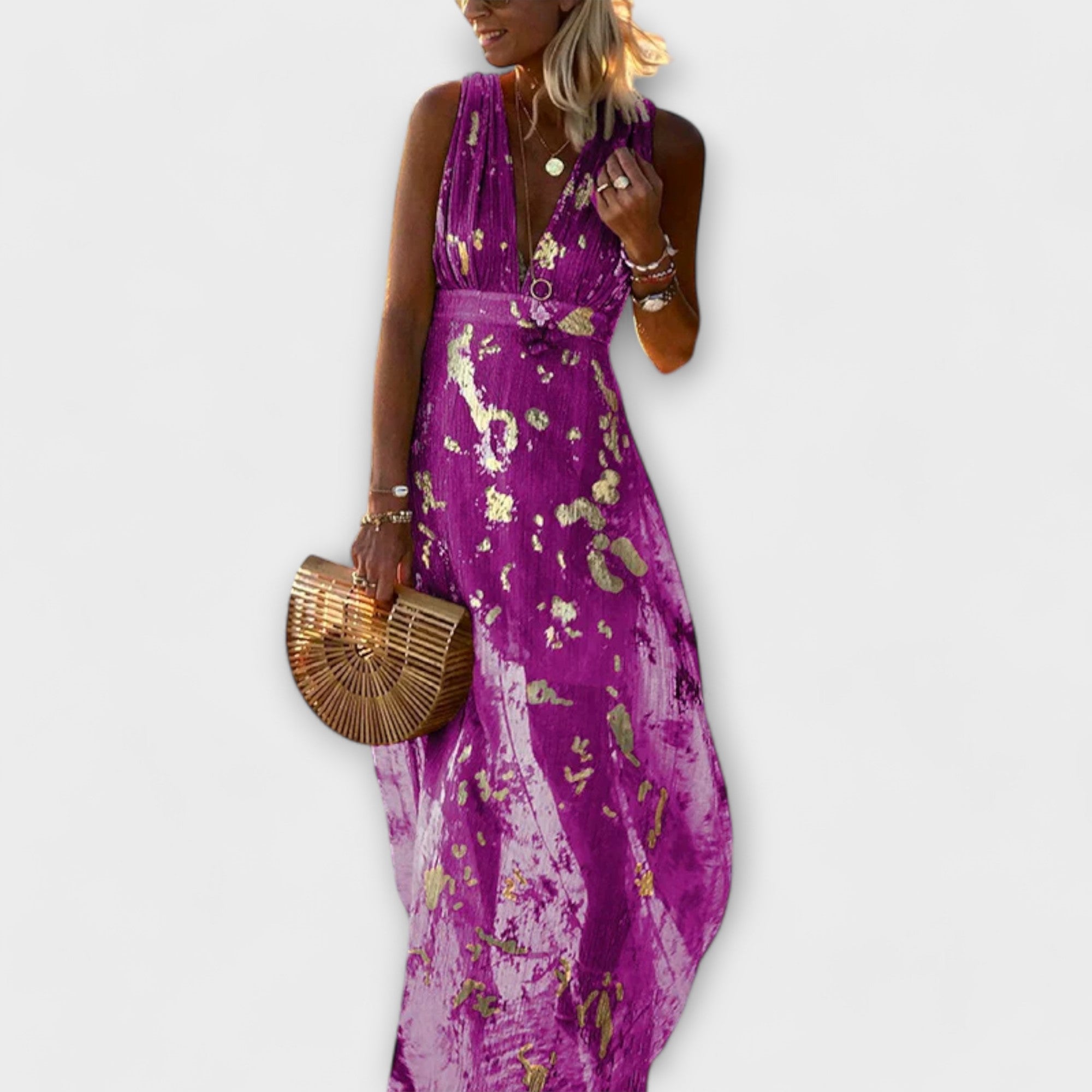 Robe courte avec décolleté en V et détails scintillants
