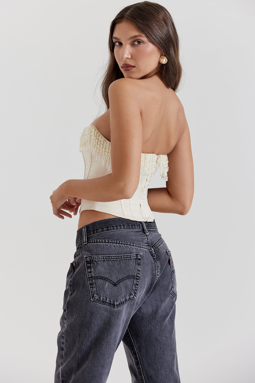 Corset Vintage | Crème, perles ornées