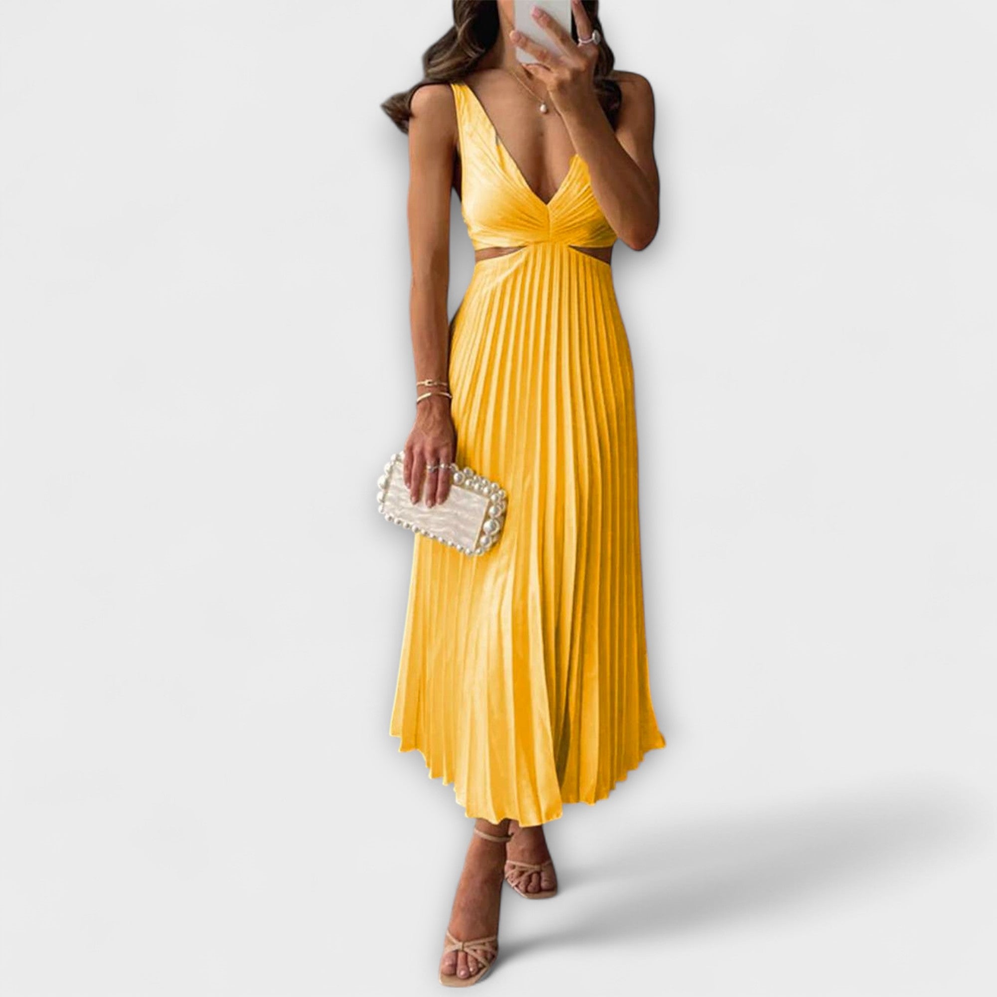 Robe de Soirée Midi Élégante avec Plis