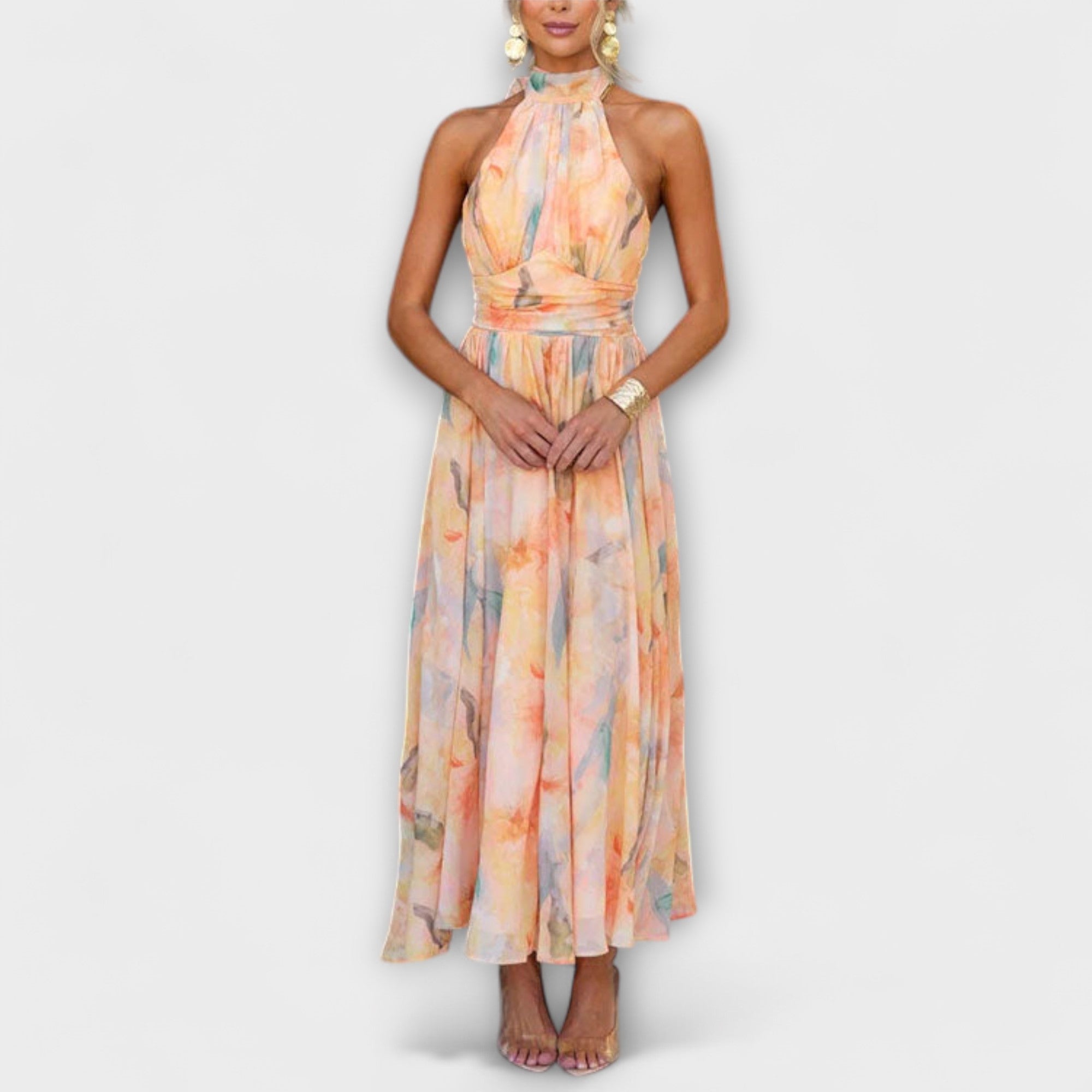 Robe Maxi Imprimé Aquarelle à Col Halter