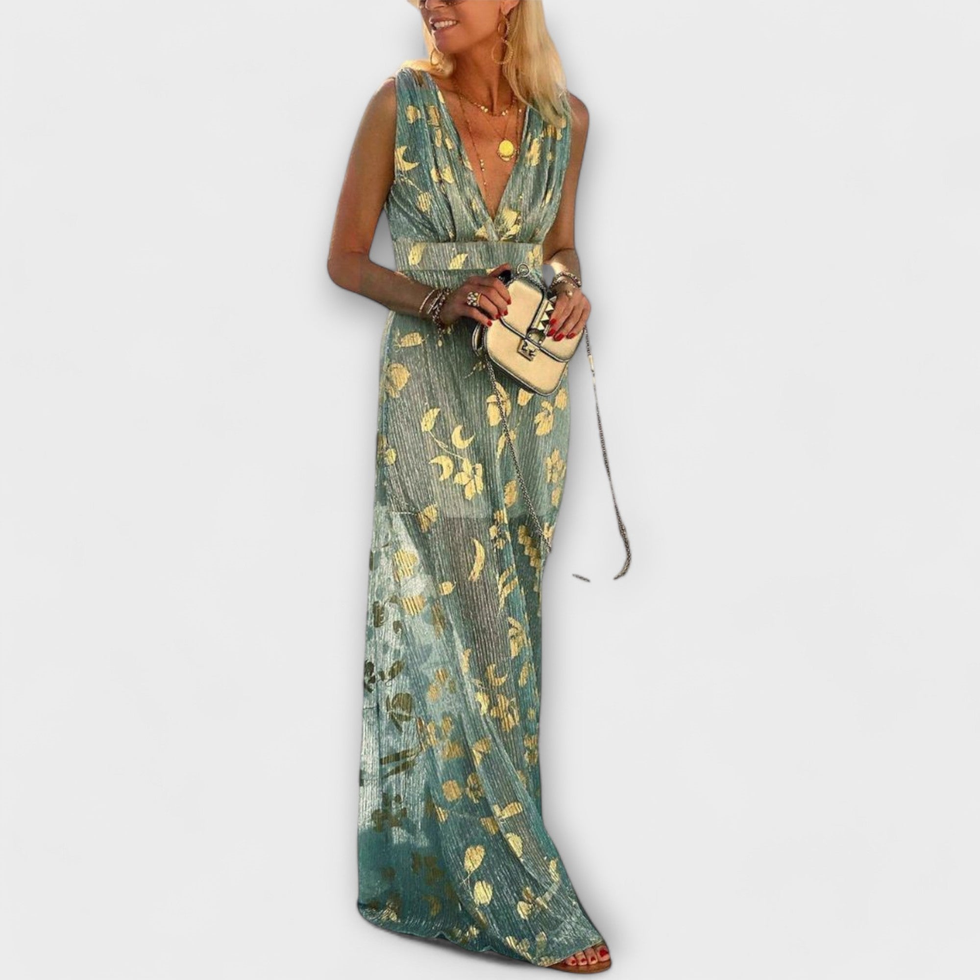 Robe courte avec décolleté en V et détails scintillants