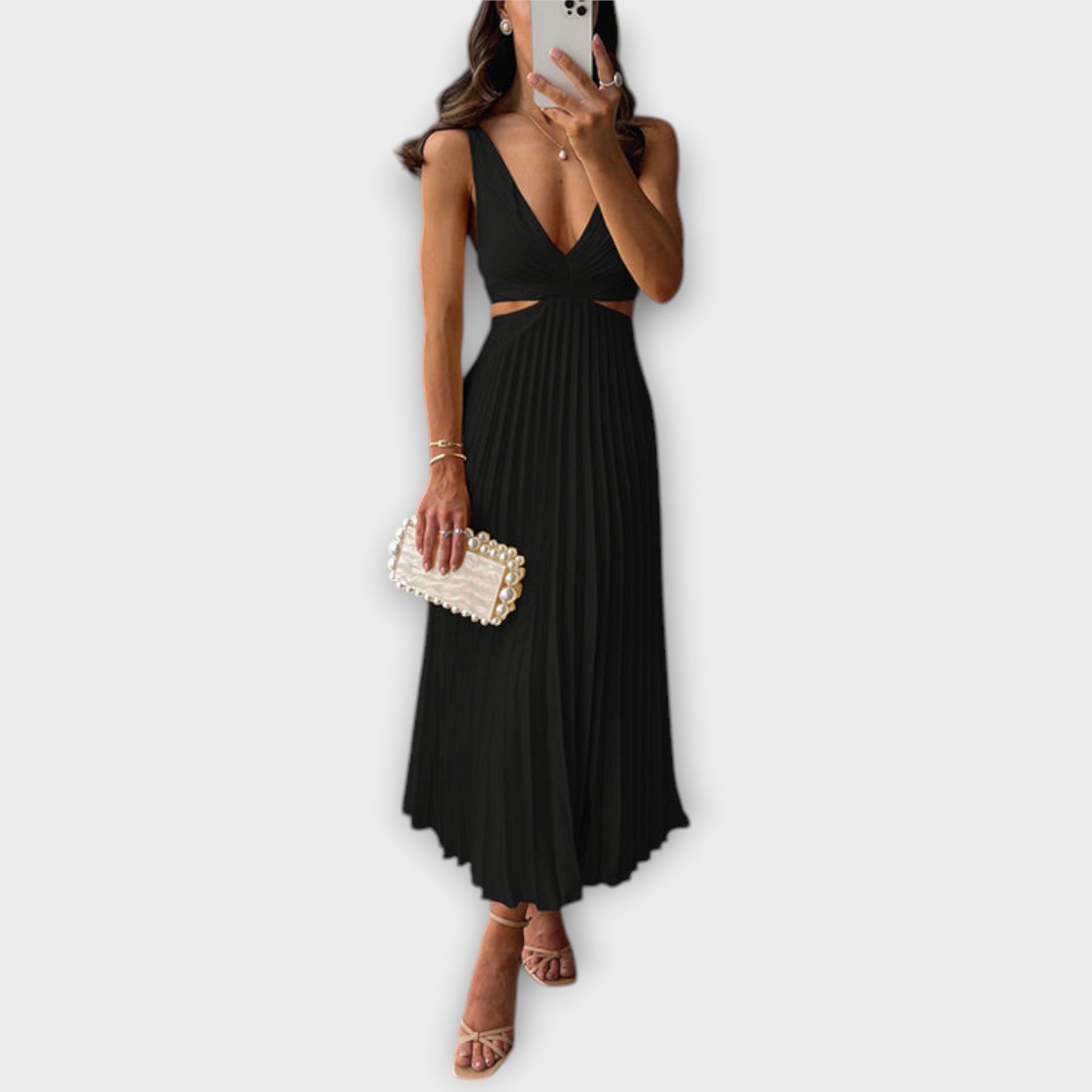 Robe de Soirée Midi Élégante avec Plis