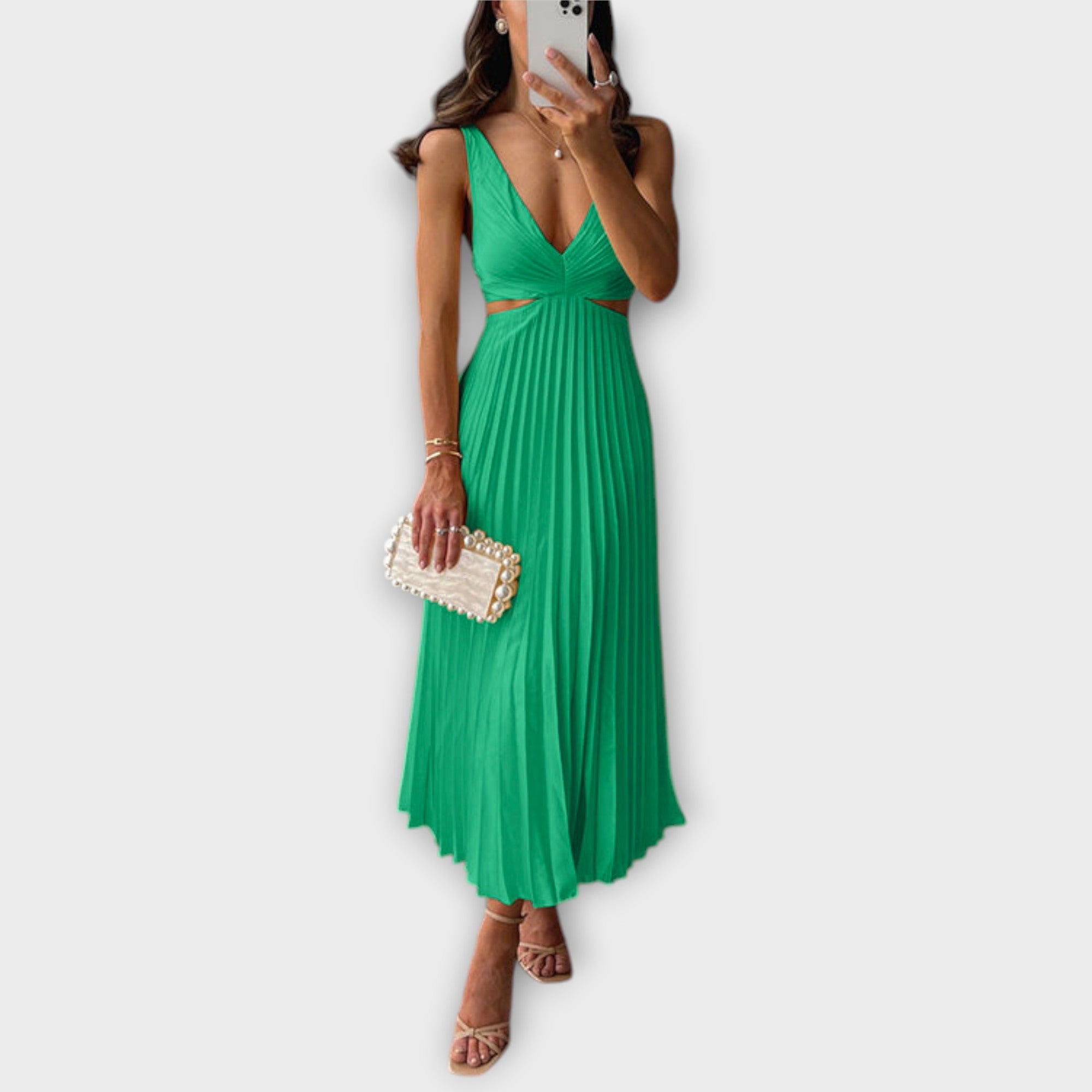 Robe de Soirée Midi Élégante avec Plis
