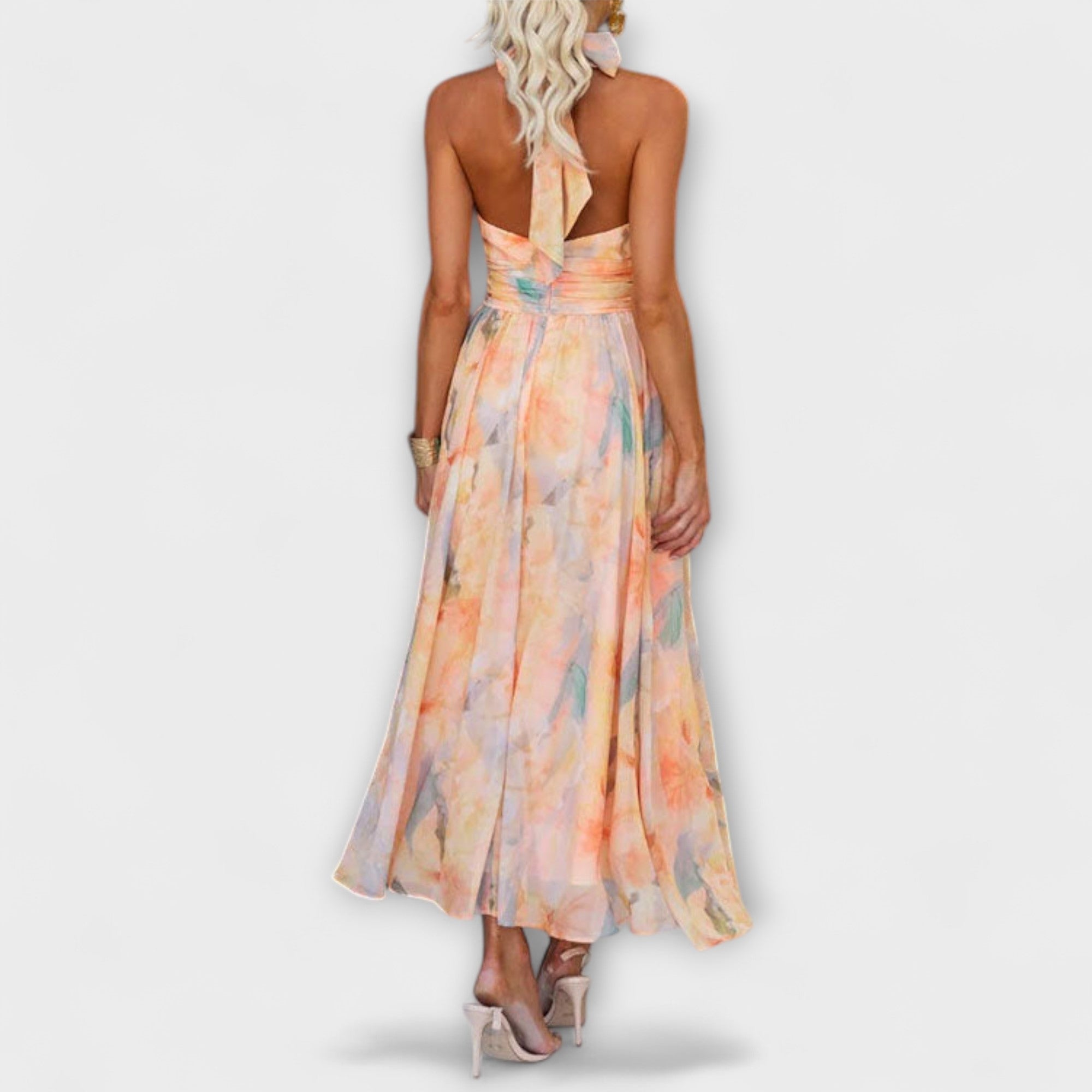 Robe Maxi Imprimé Aquarelle à Col Halter