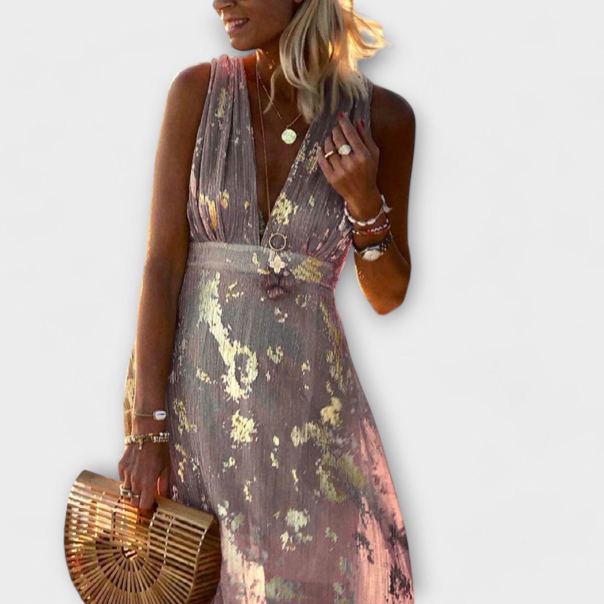 Robe courte avec décolleté en V et détails scintillants
