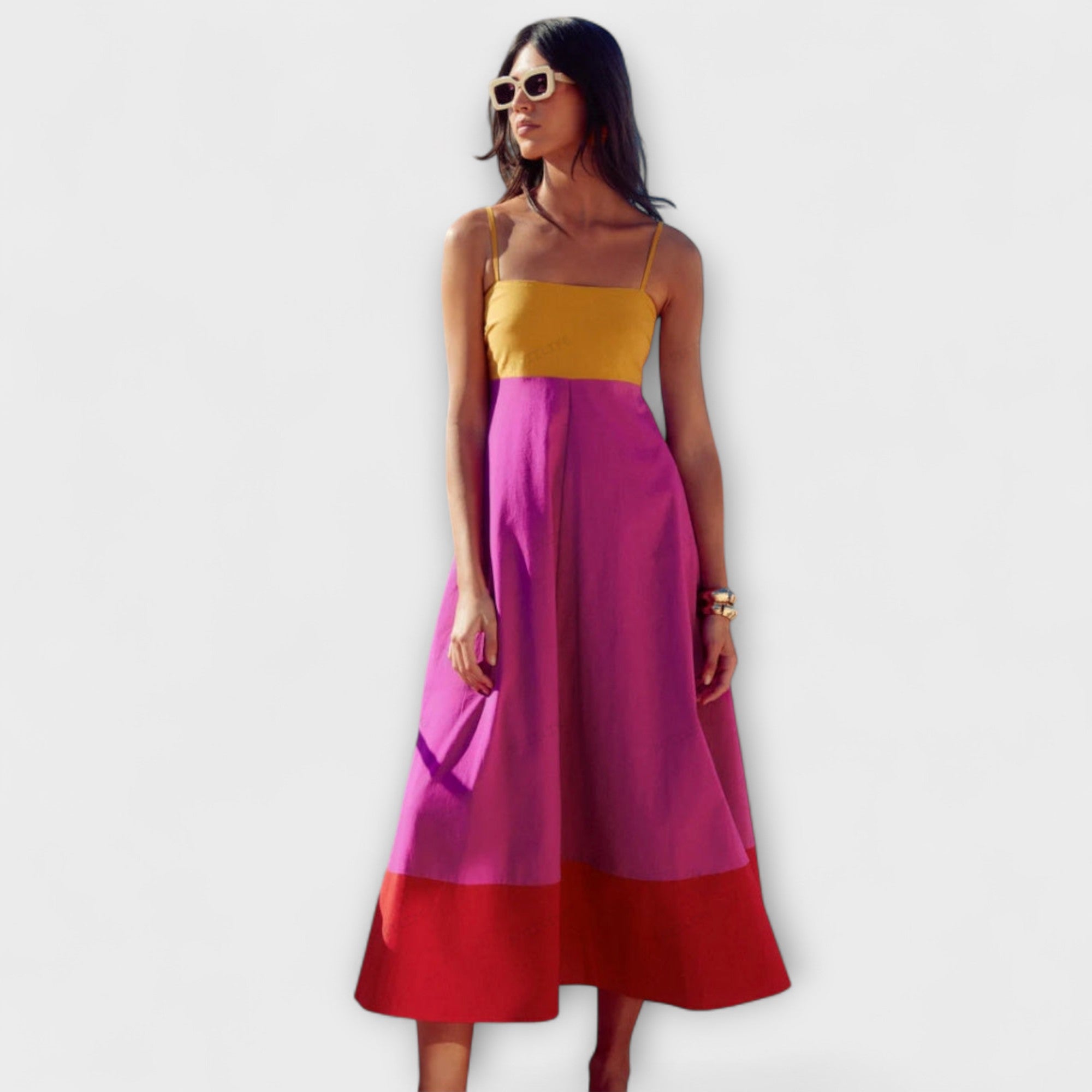 Robe à blocs de couleurs avec bretelles spaghetti