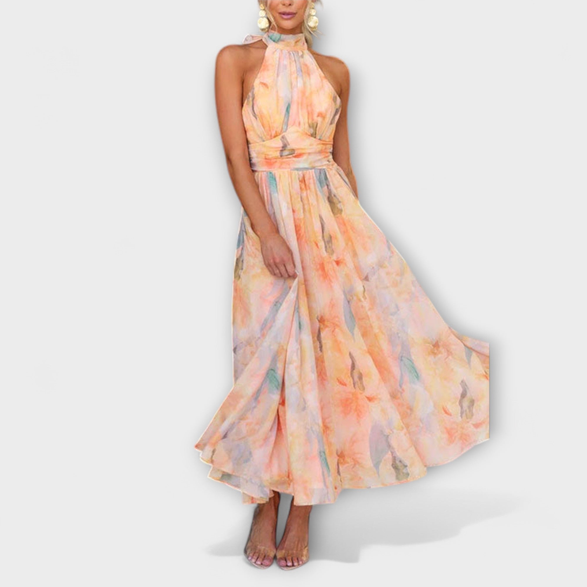 Robe Maxi Imprimé Aquarelle à Col Halter
