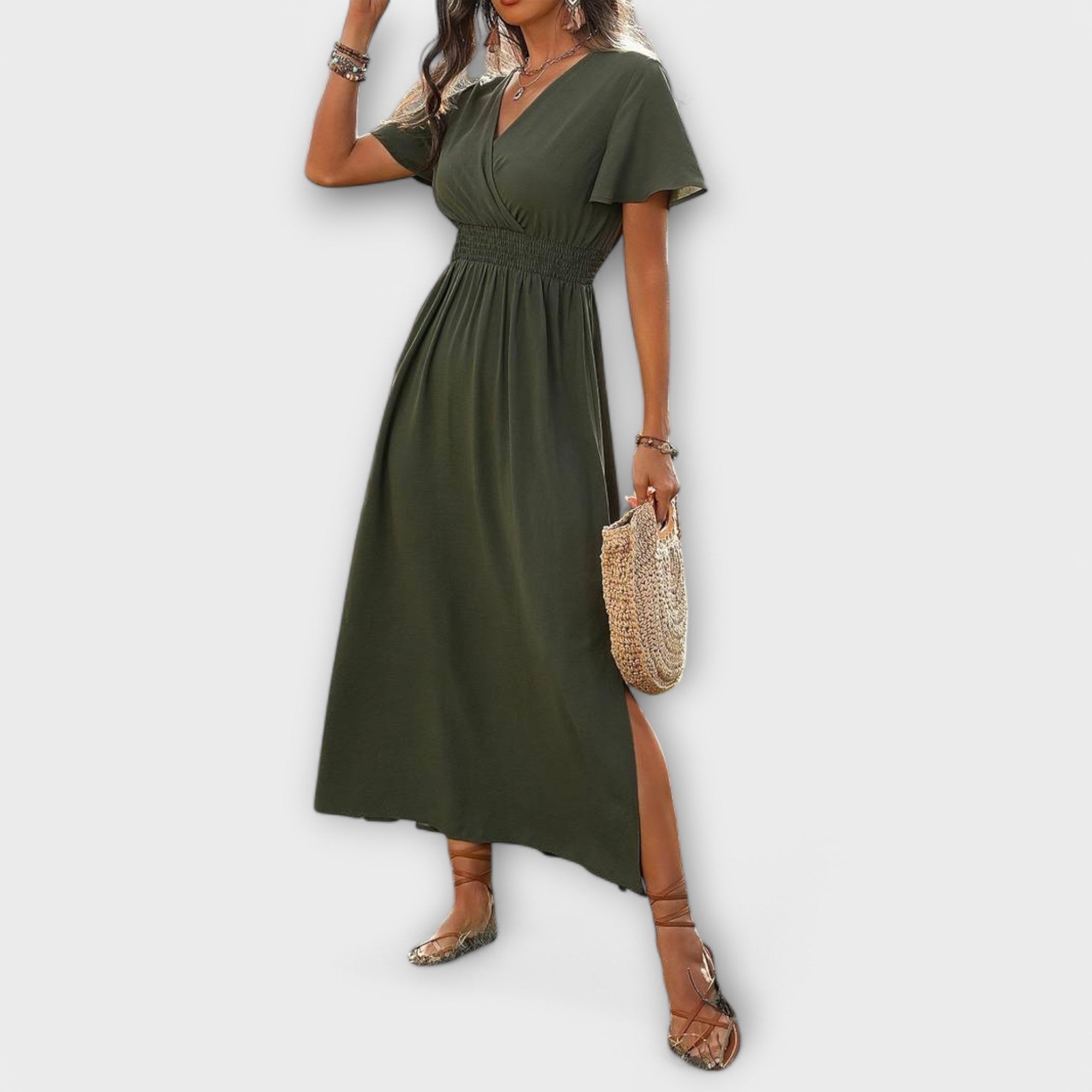 Heather - Robe Boho Élégante avec Décolleté en V et Manches Longues