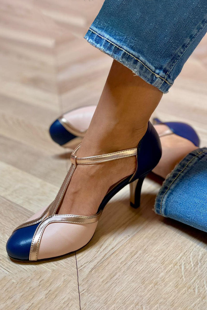 Alessia | Chaussures à talon haut T-strap colorées avec boule