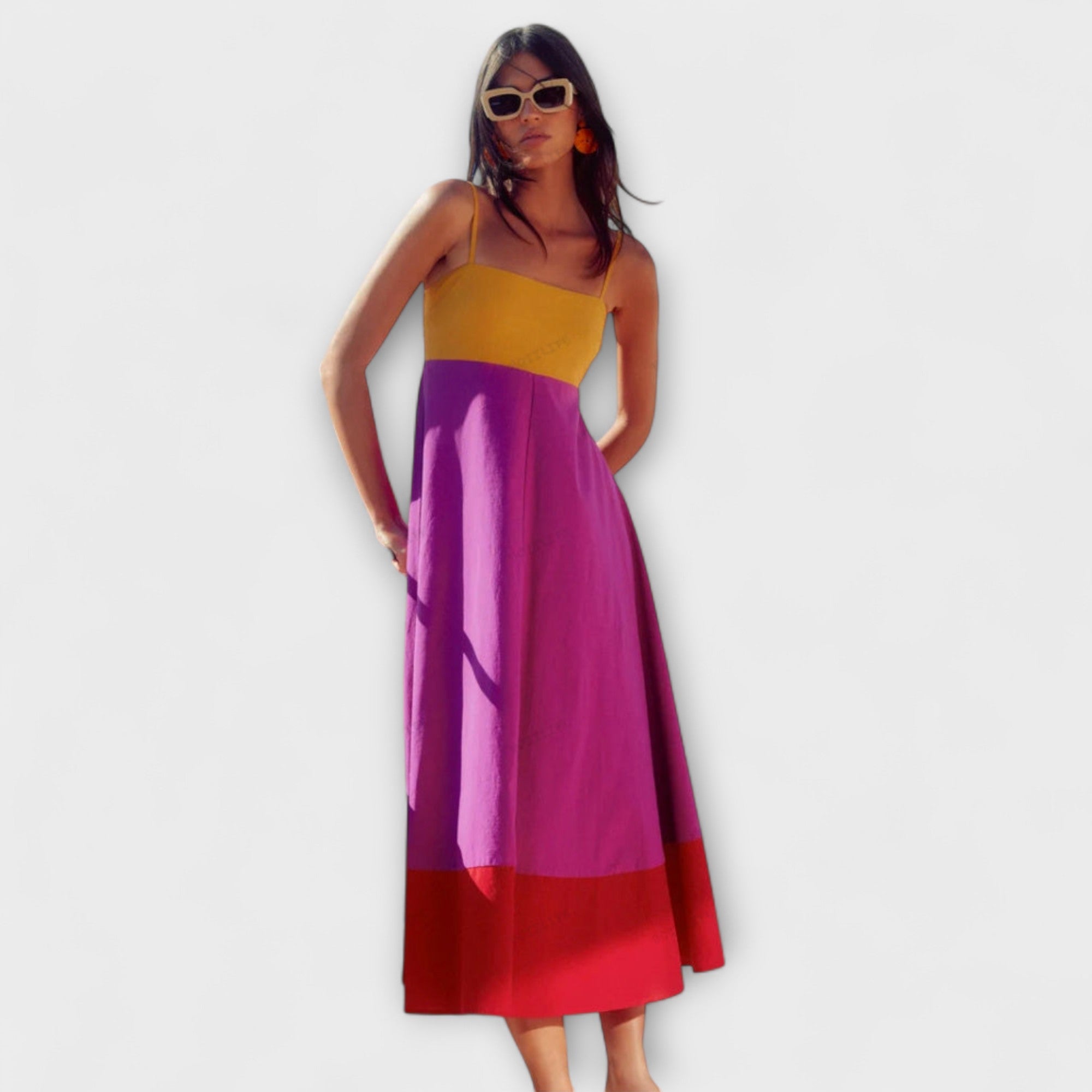 Robe à blocs de couleurs avec bretelles spaghetti