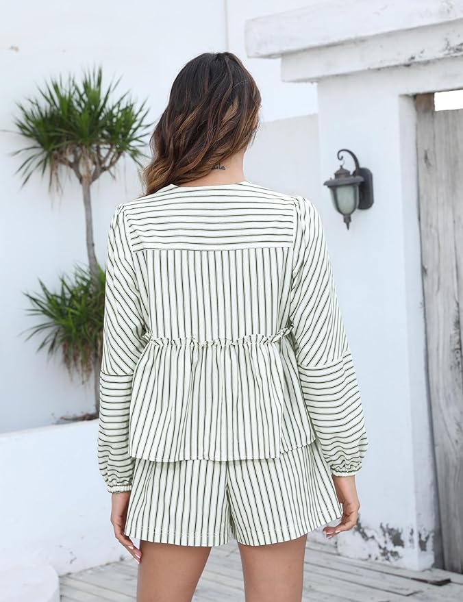 Ensemble Bohème | Top ample, short rayé