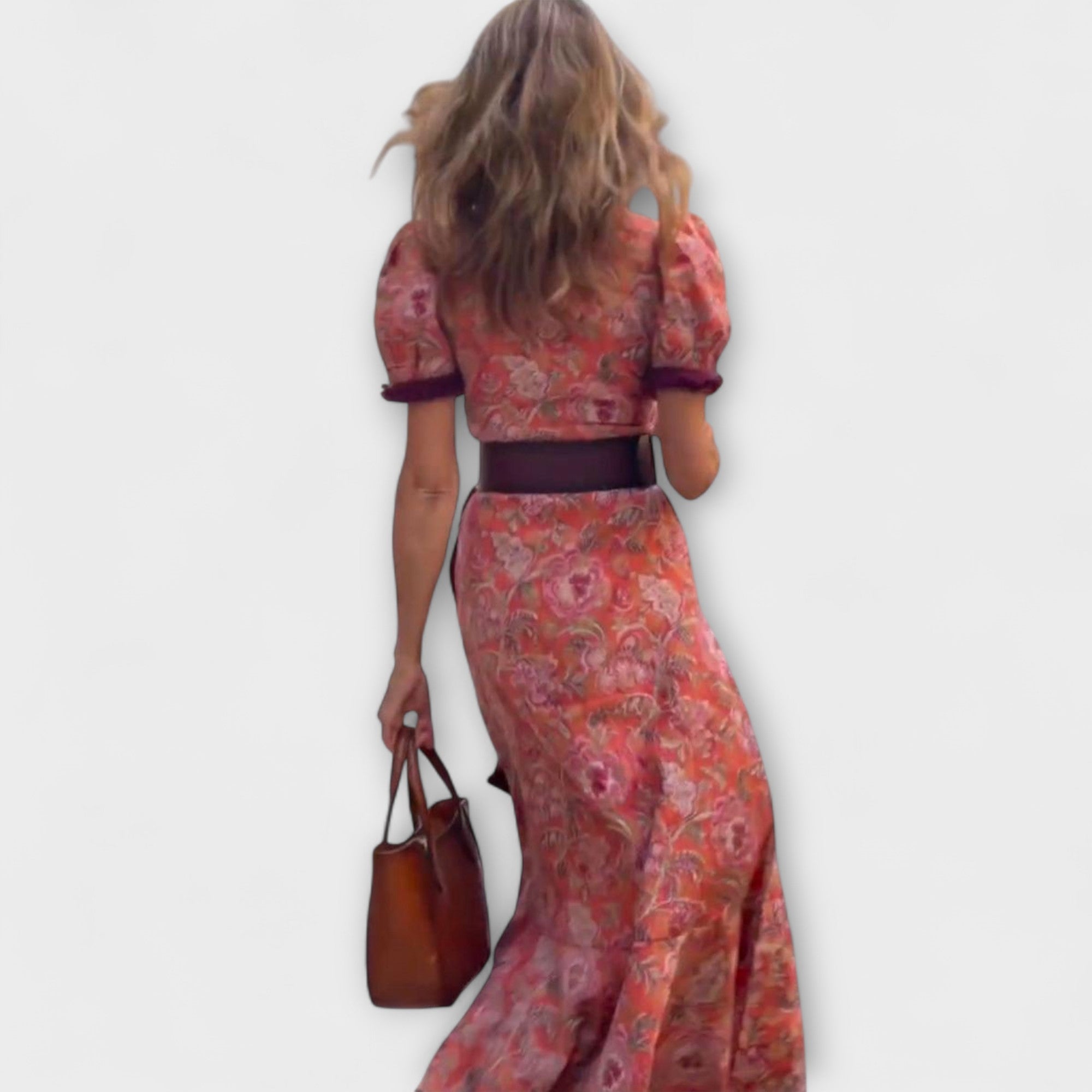 Robe Maxi Rose Élégante à Manches Courtes