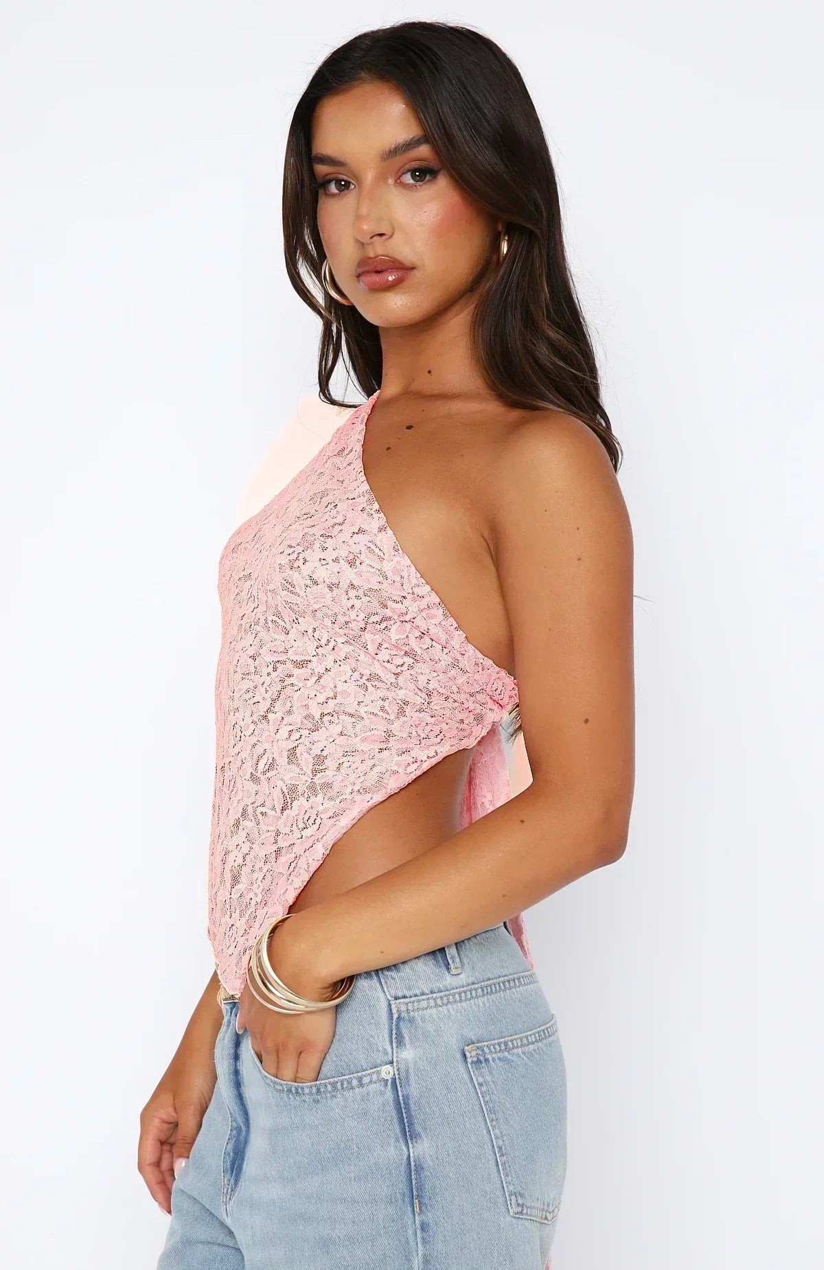 Top en Dentelle Élégant à Une Épaule