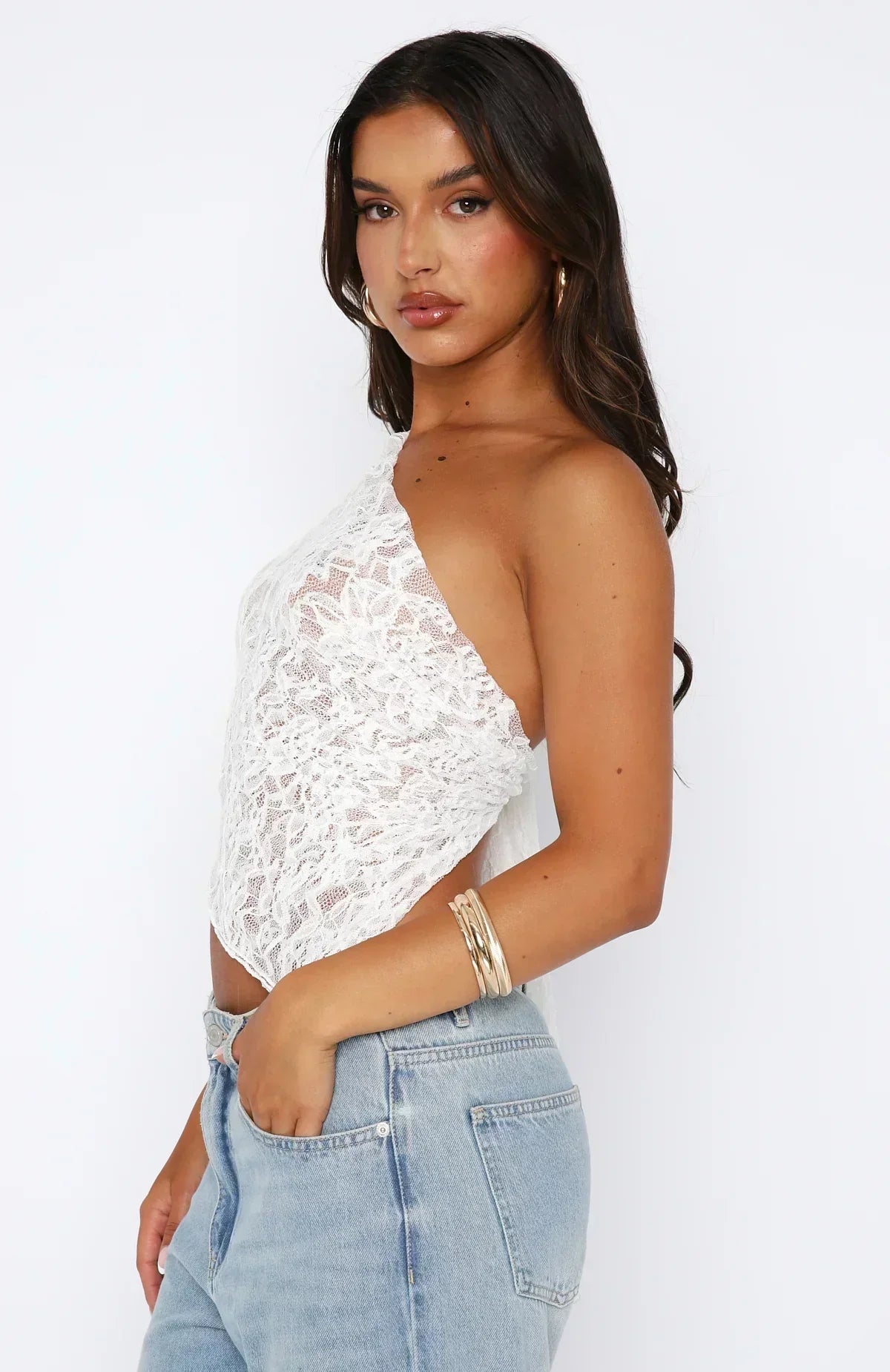 Top en Dentelle Élégant à Une Épaule