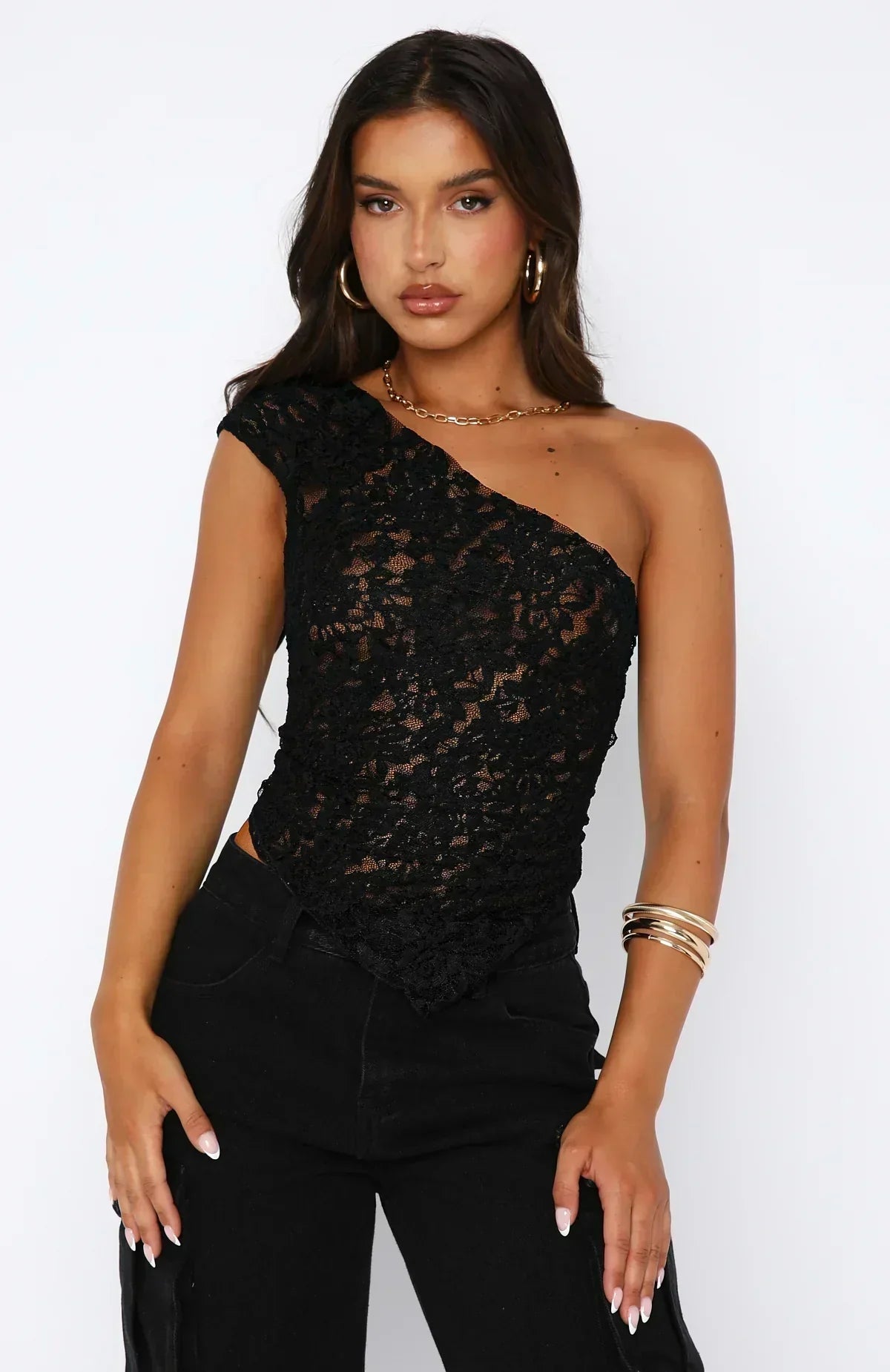 Top en Dentelle Élégant à Une Épaule