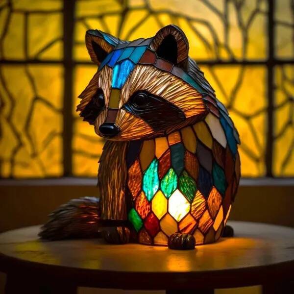 Filou | Lampe magique en forme de raton laveur en verre coloré