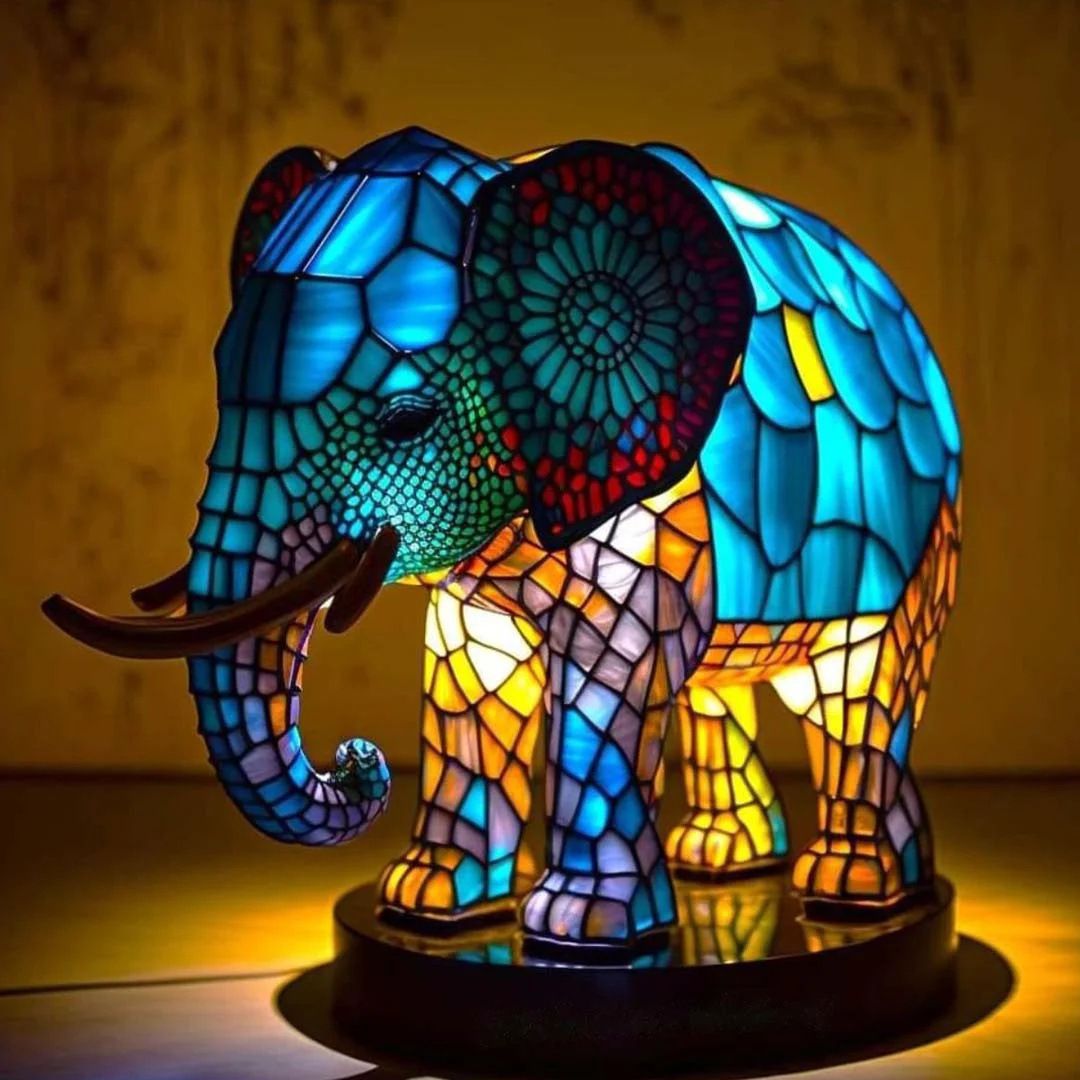 Rajah | Lampe éléphant magique en verre coloré