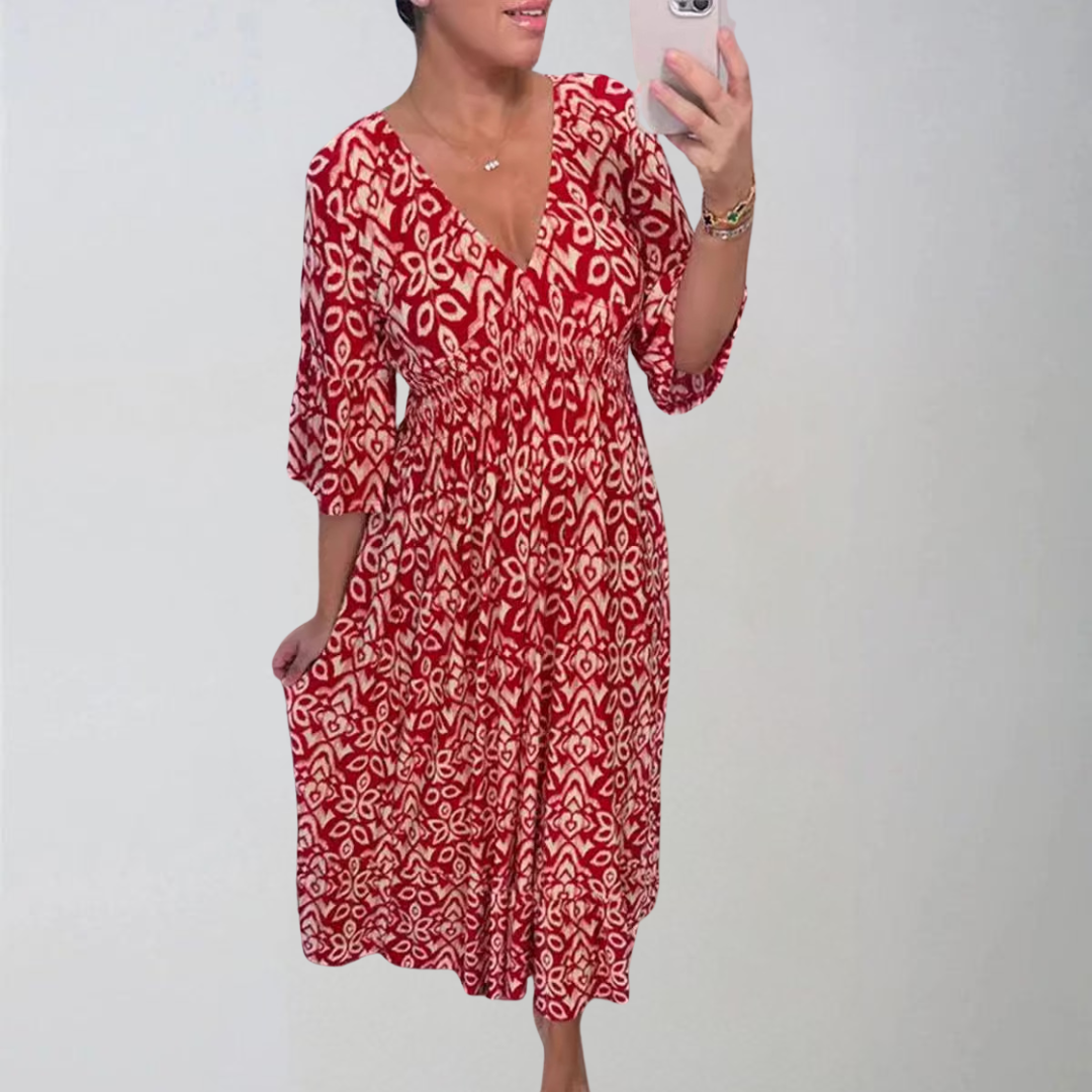 Zlata | Robe stylisée avec motif floral et décolleté en V