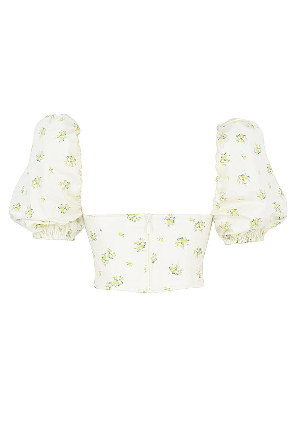 Top Corset | Floral, manches bouffantes
