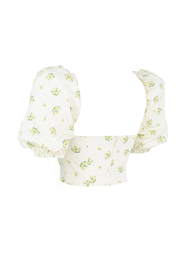 Top Corset | Floral, manches bouffantes
