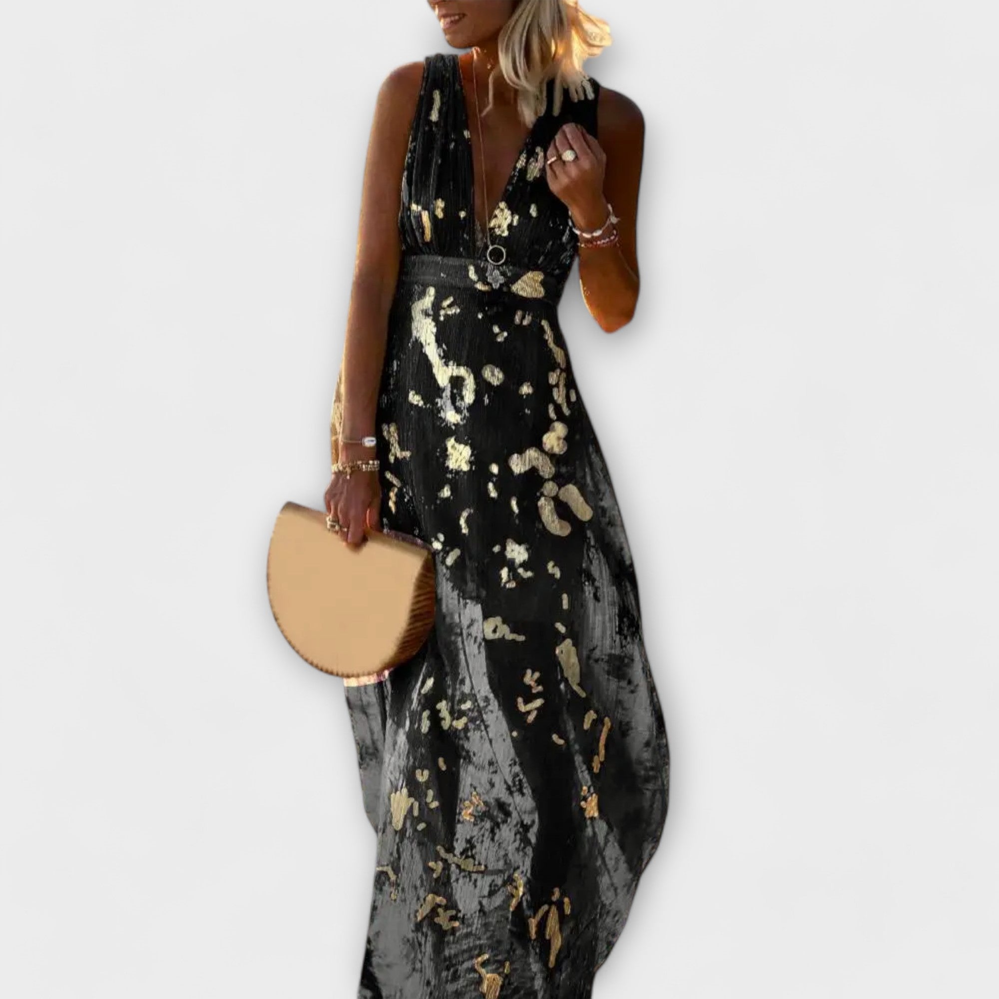 Robe courte avec décolleté en V et détails scintillants