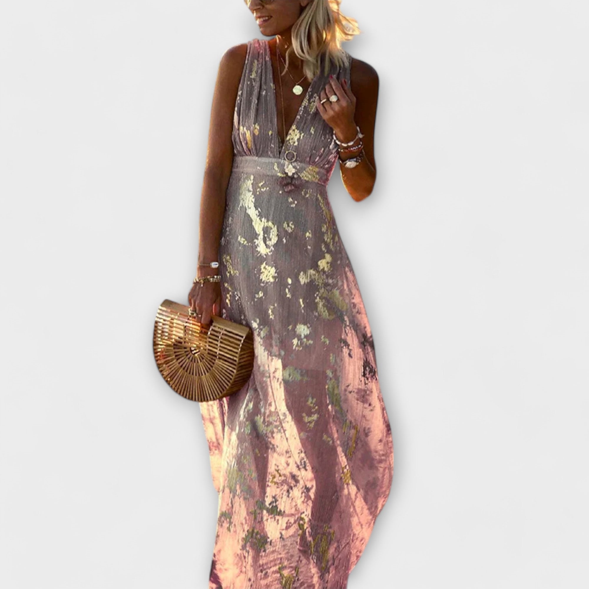 Robe courte avec décolleté en V et détails scintillants