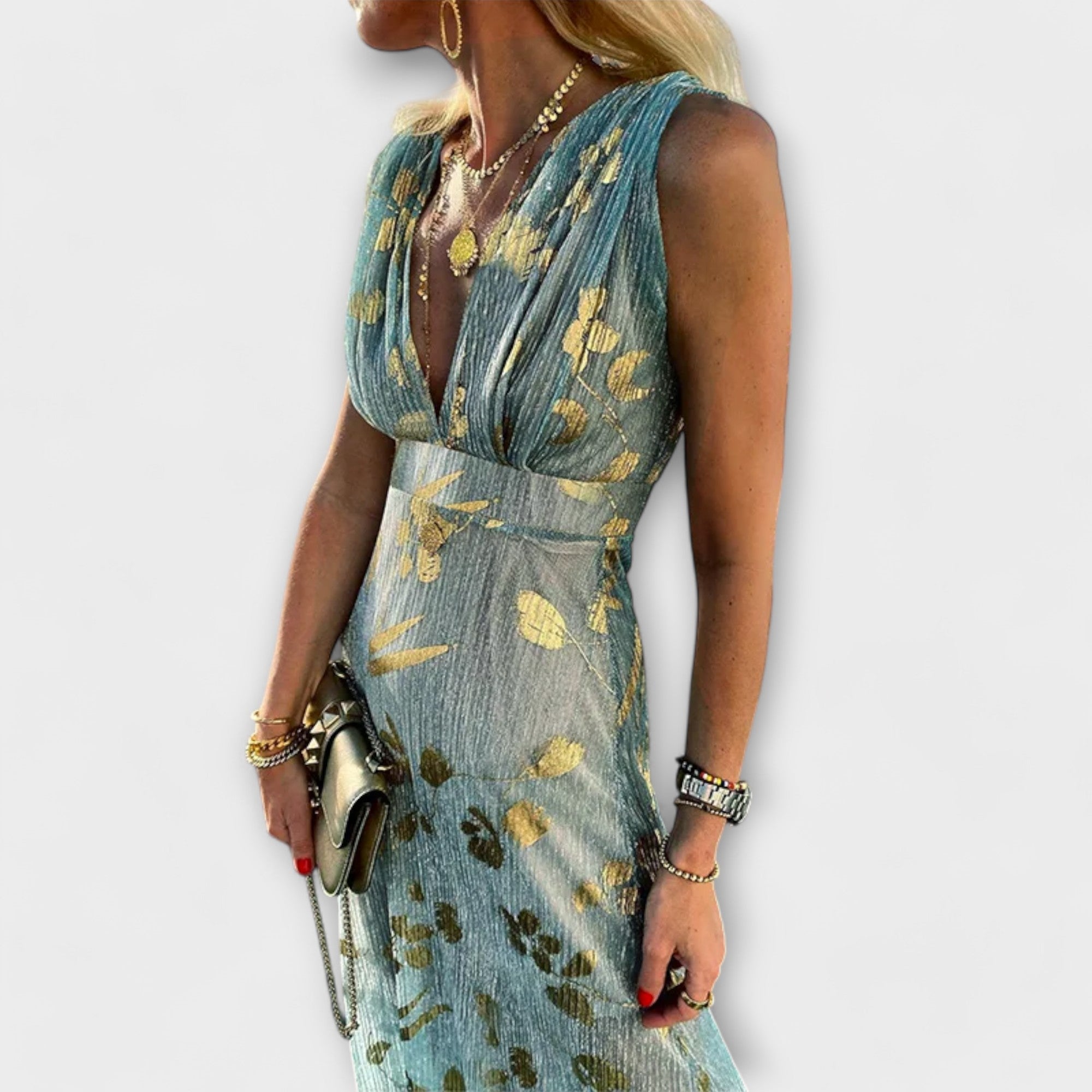 Robe courte avec décolleté en V et détails scintillants