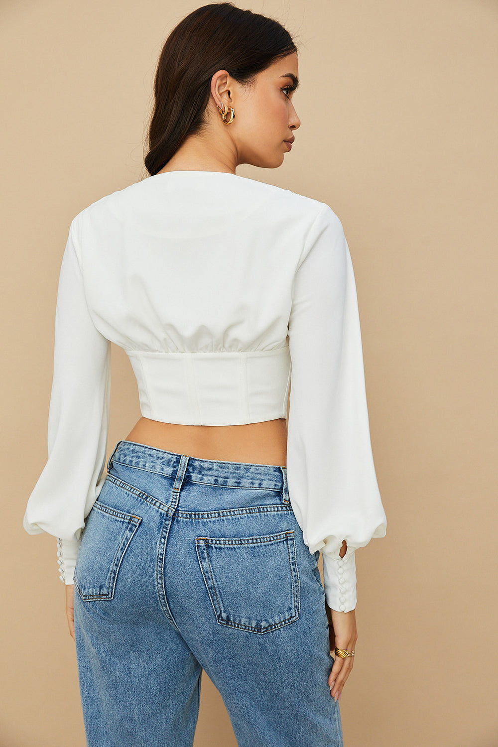 T-shirt Blanc | Court, décolleté plongeant