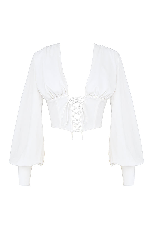 T-shirt Blanc | Court, décolleté plongeant