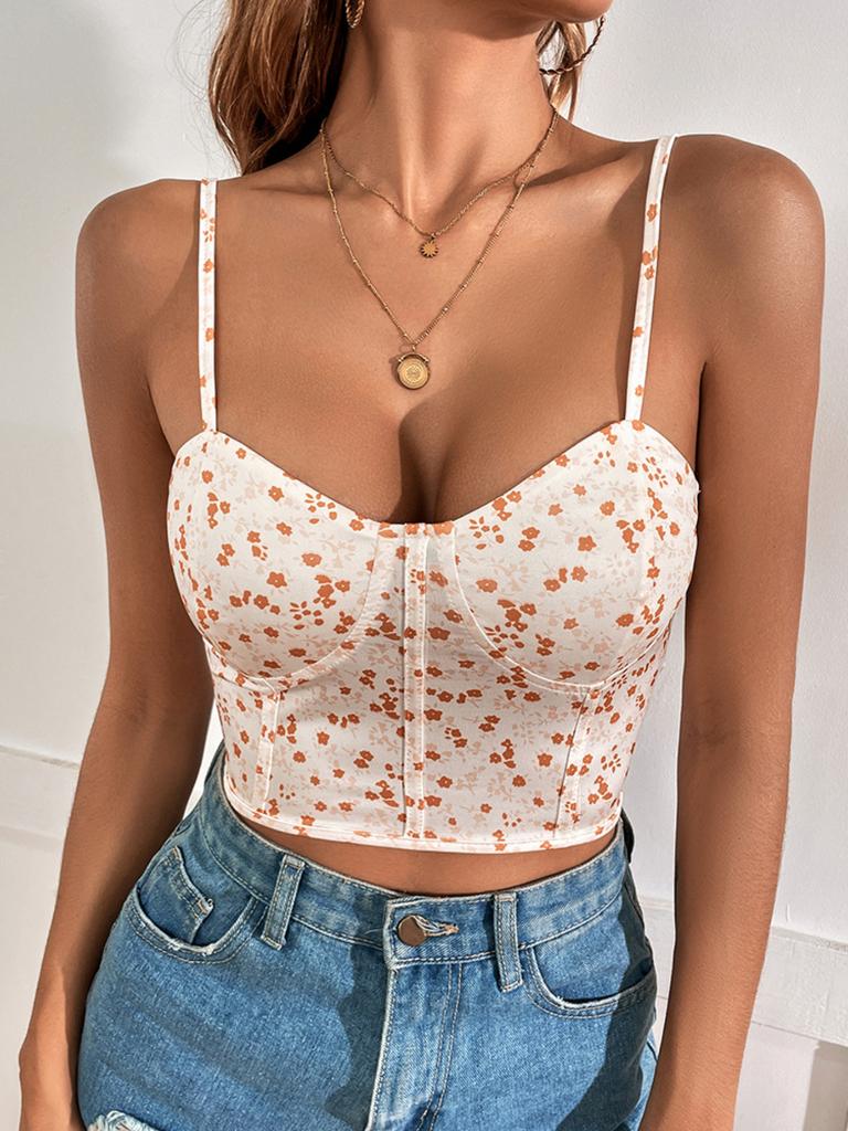 Crop Top d'Été avec Motif Floral et Bretelles Ajustables