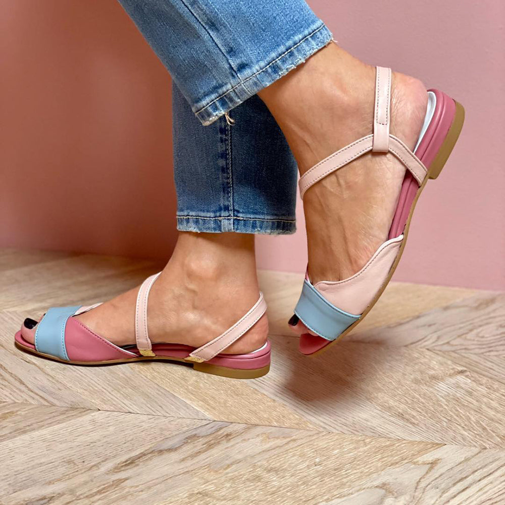 Roselina | Sandales roses asymétriques avec blocs de couleur