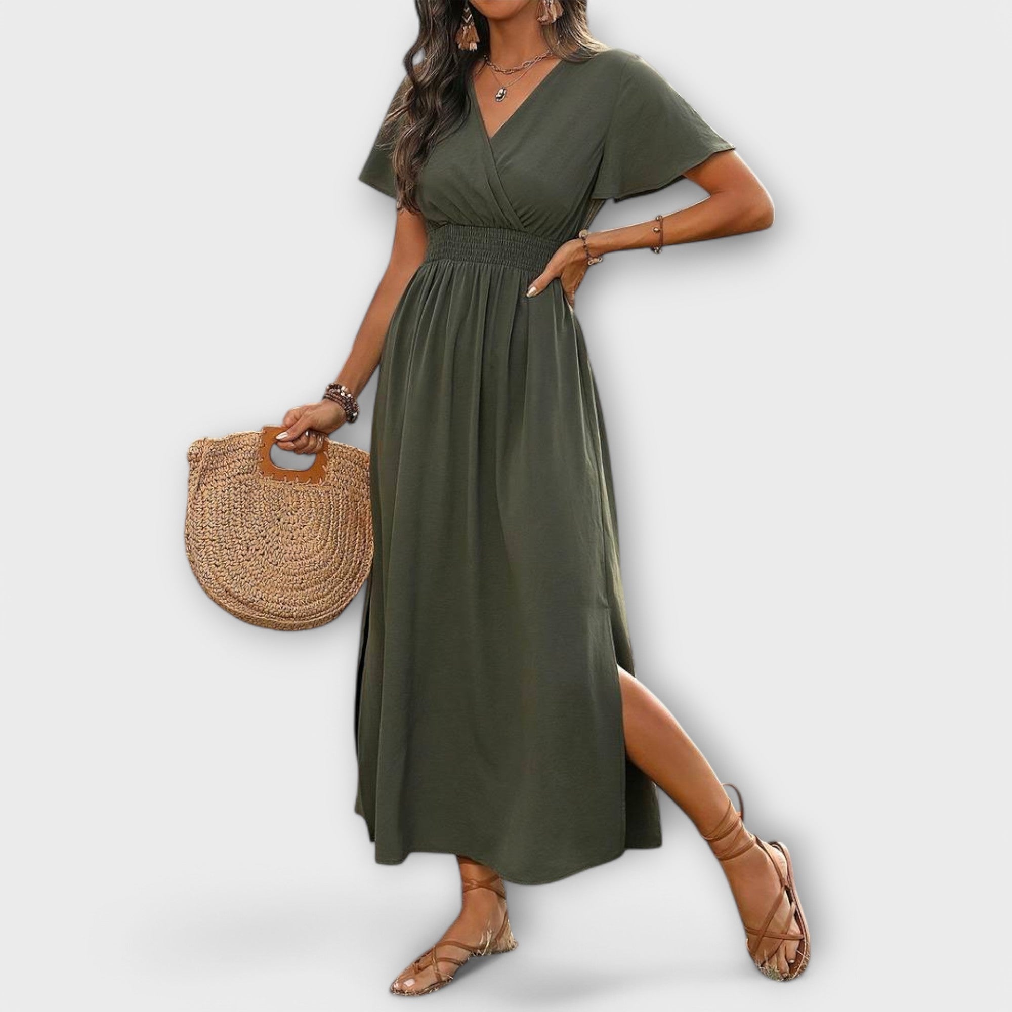 Heather - Robe Boho Élégante avec Décolleté en V et Manches Longues