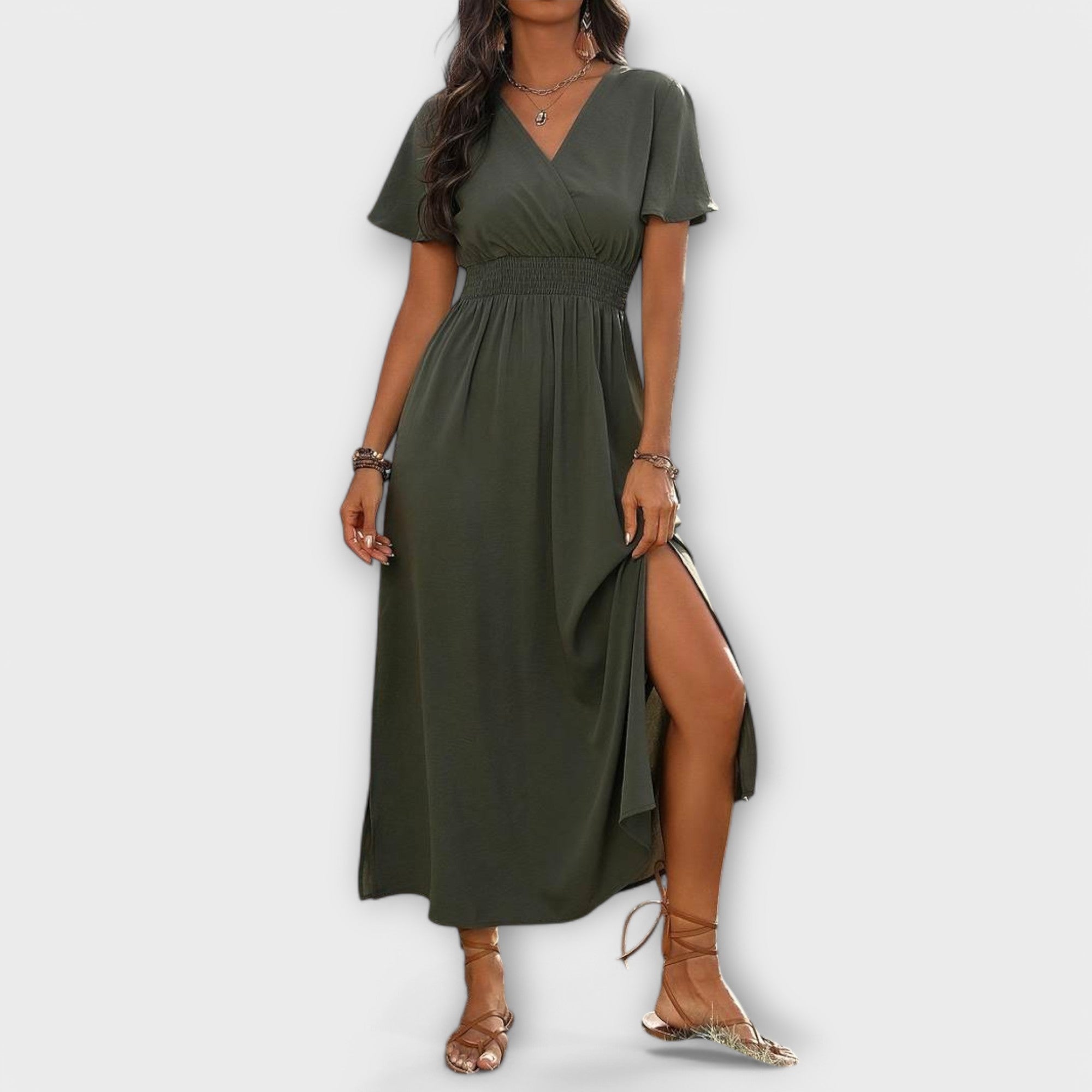 Heather - Robe Boho Élégante avec Décolleté en V et Manches Longues
