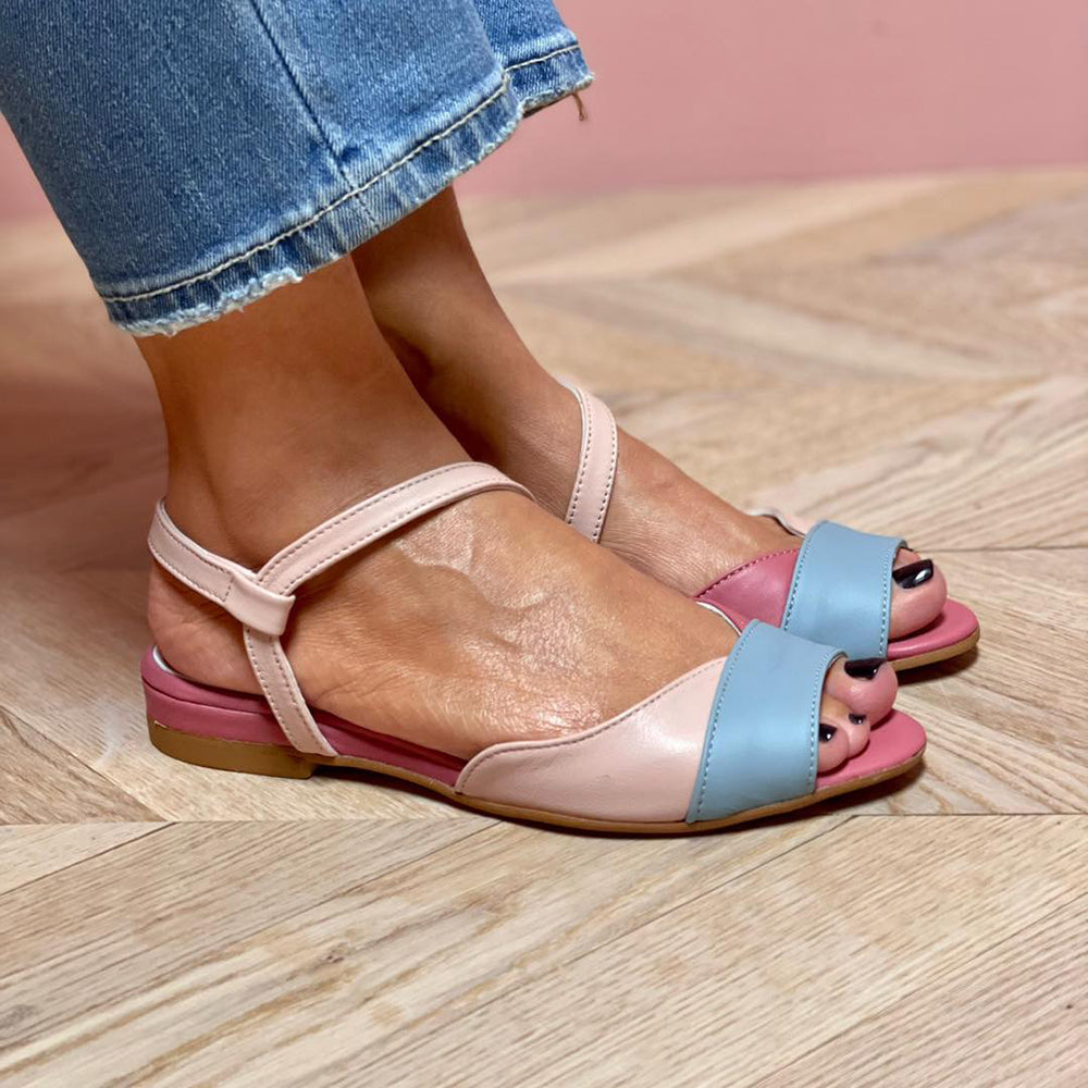 Roselina | Sandales roses asymétriques avec blocs de couleur