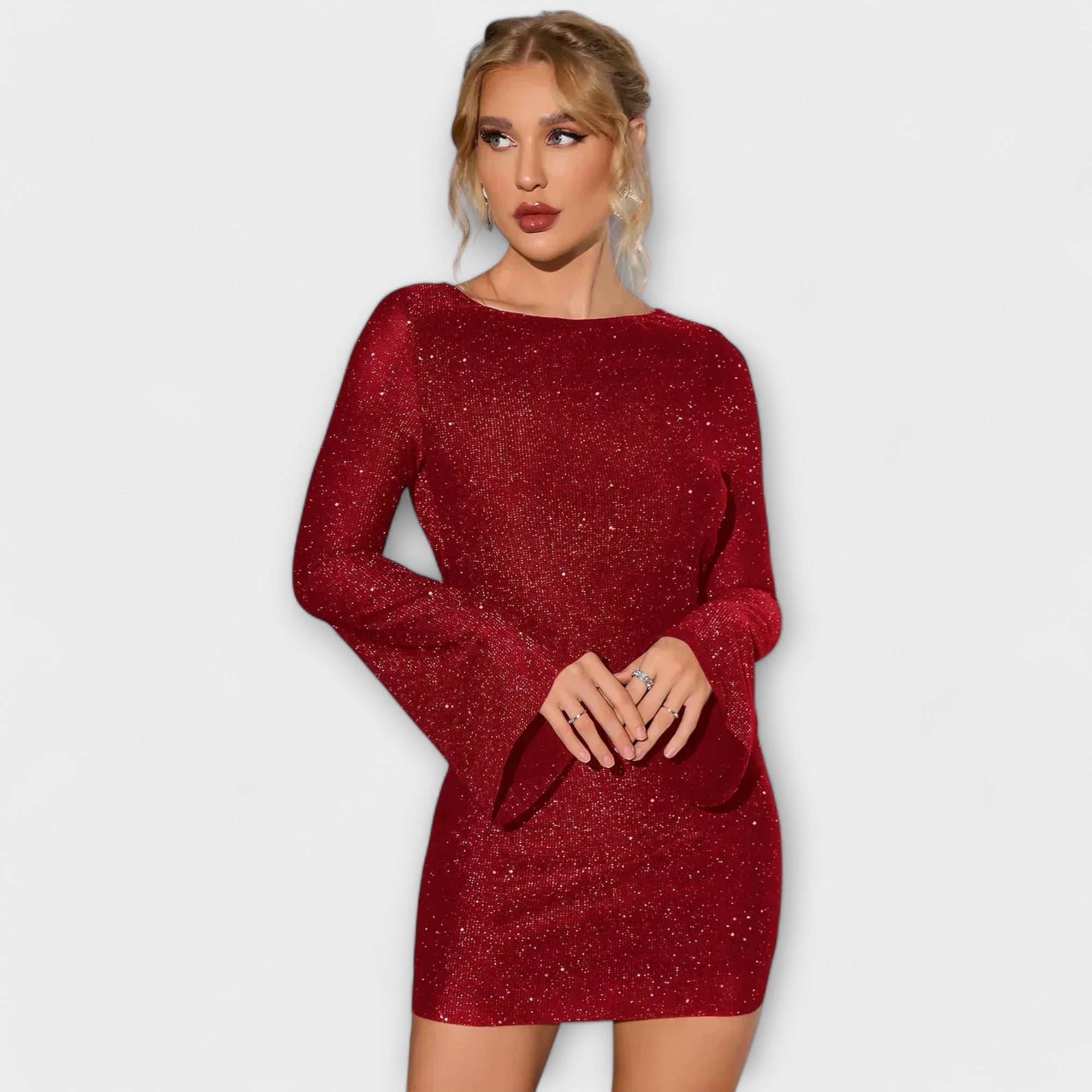Robe sans dos avec paillettes et manches longues