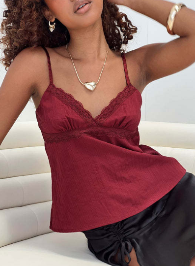 Top Dentelle | Bretelles, tissu plissé