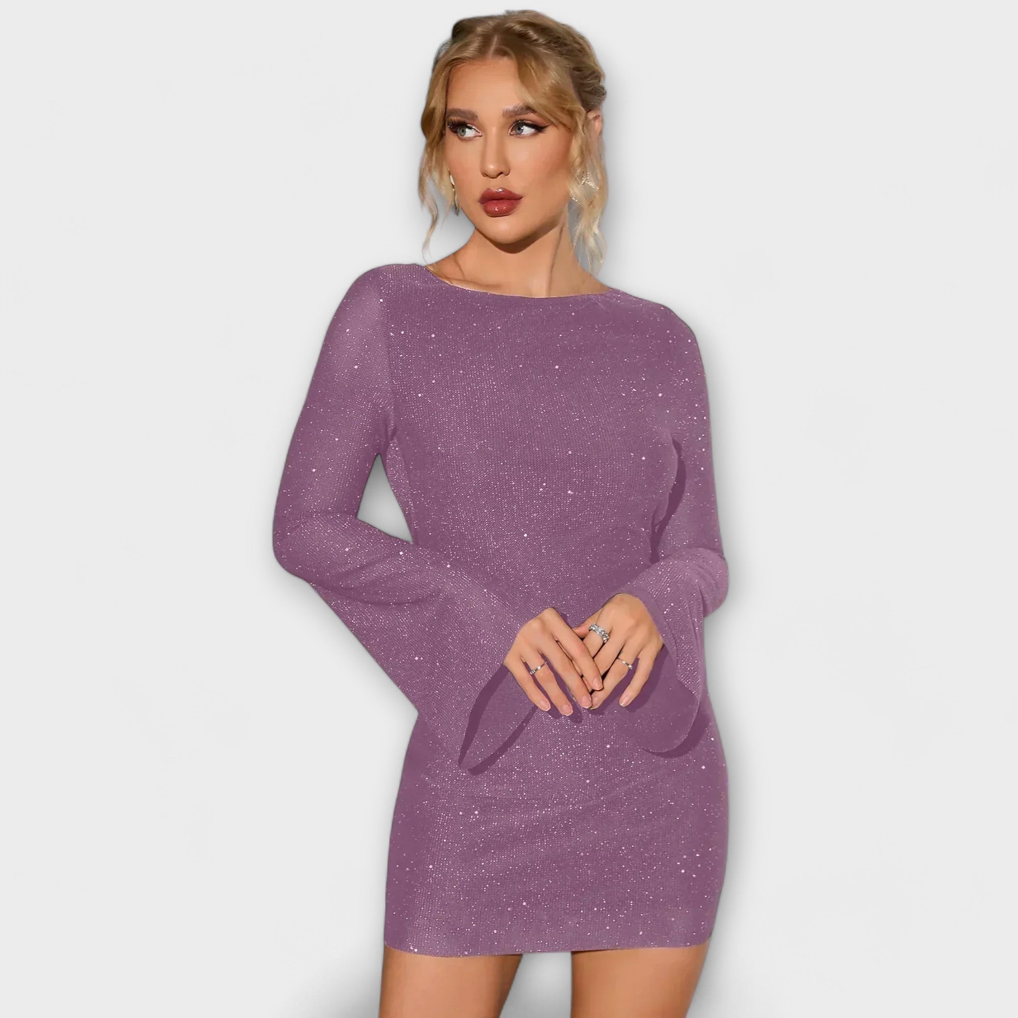 Robe sans dos avec paillettes et manches longues