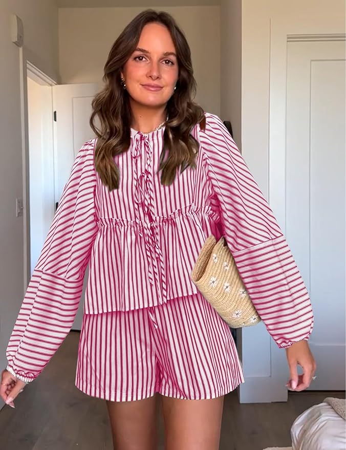 Ensemble Bohème | Top ample, short rayé