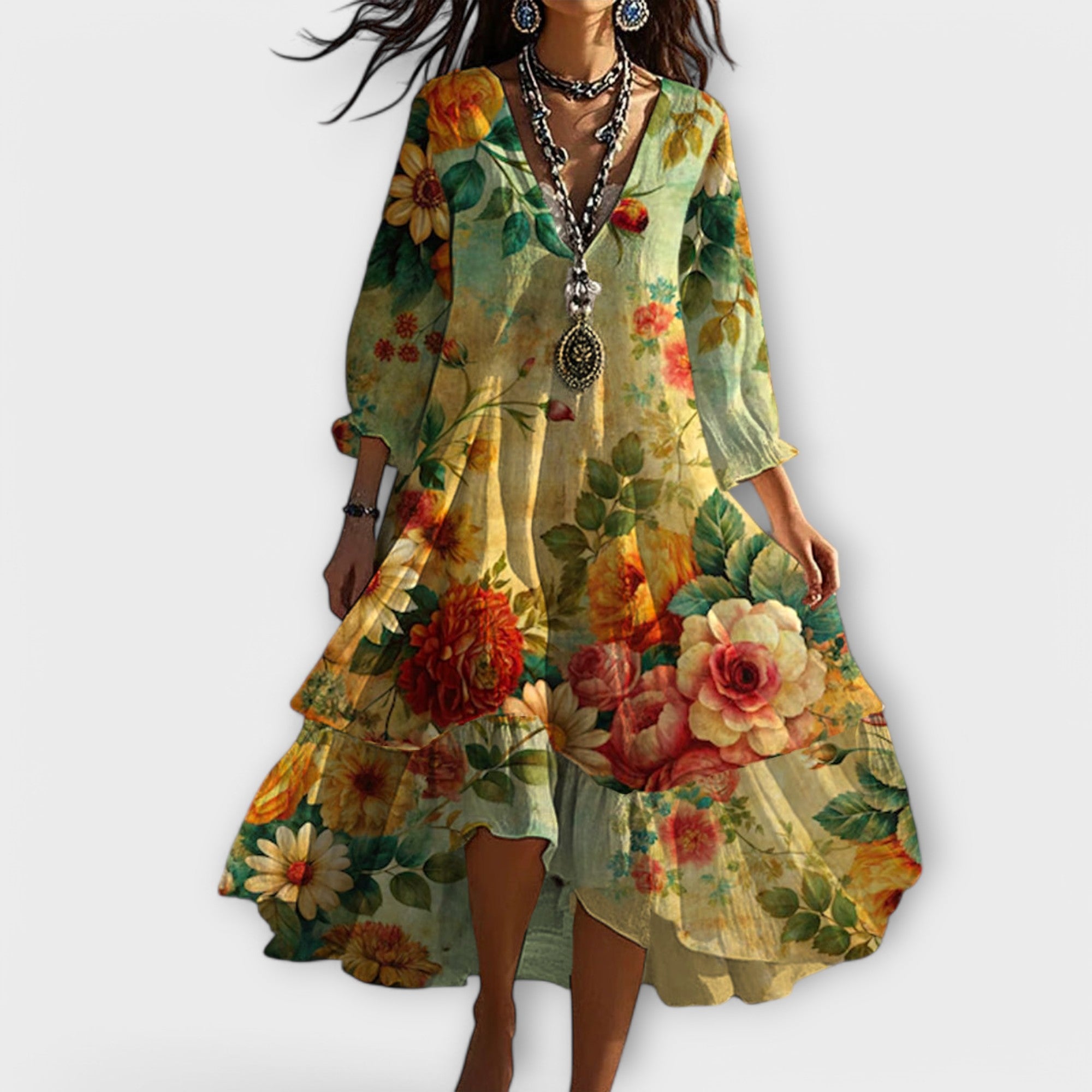Marina - Robe Vintage Boho Fleurie à Décolleté en V